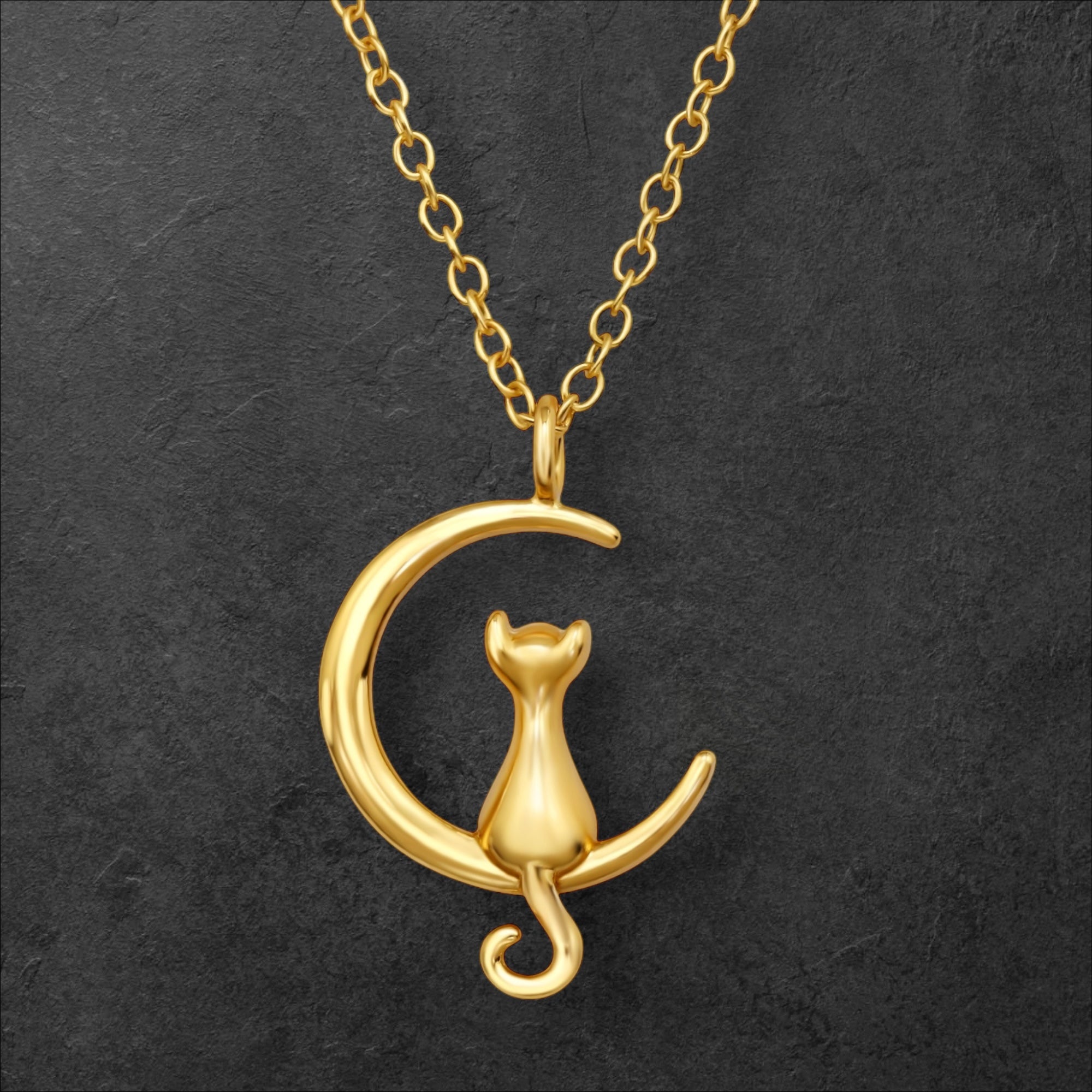 Cat Sitting on Moon Necklace