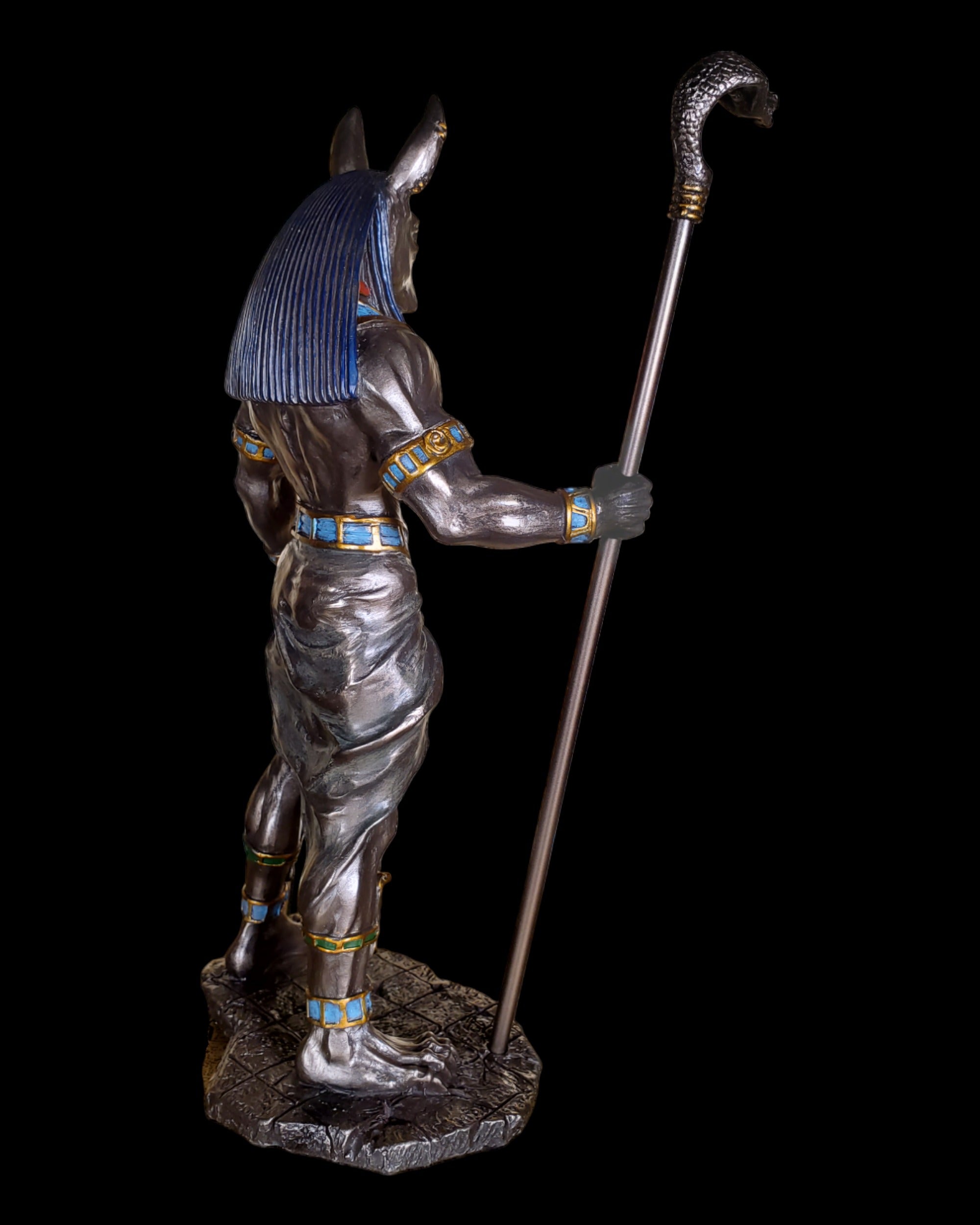 Ancient Egyptian God Anubis with Cobra Staff Statue