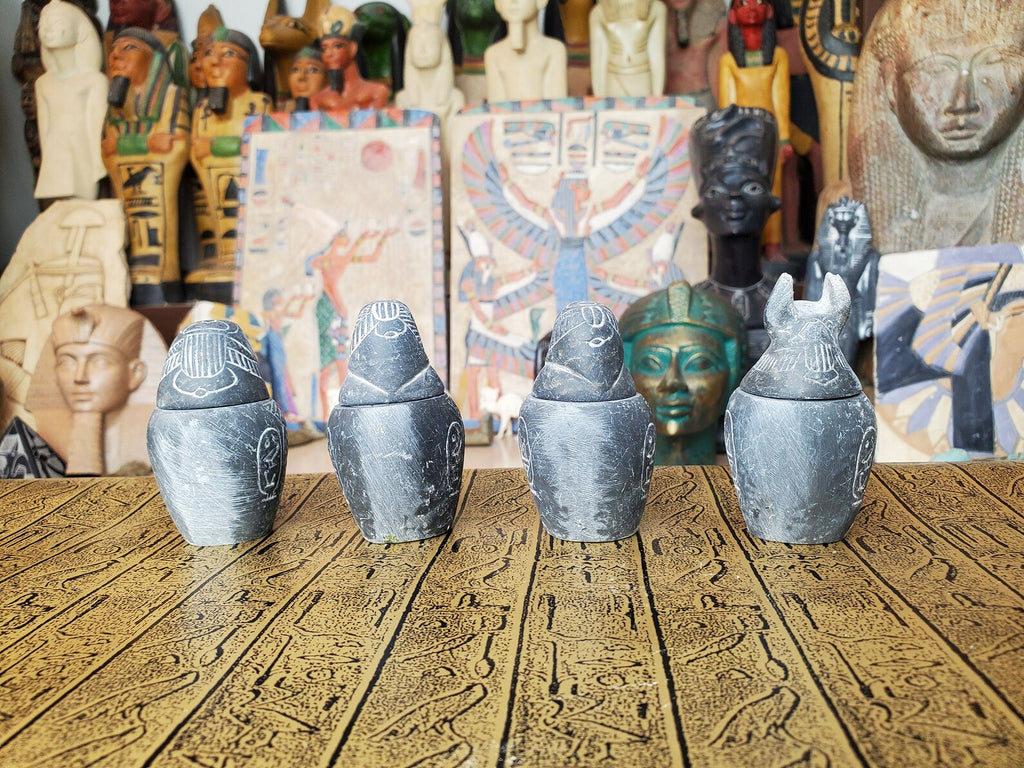 Hand-Carved Egyptian Canopic Jars - Set of 4, 7 cm