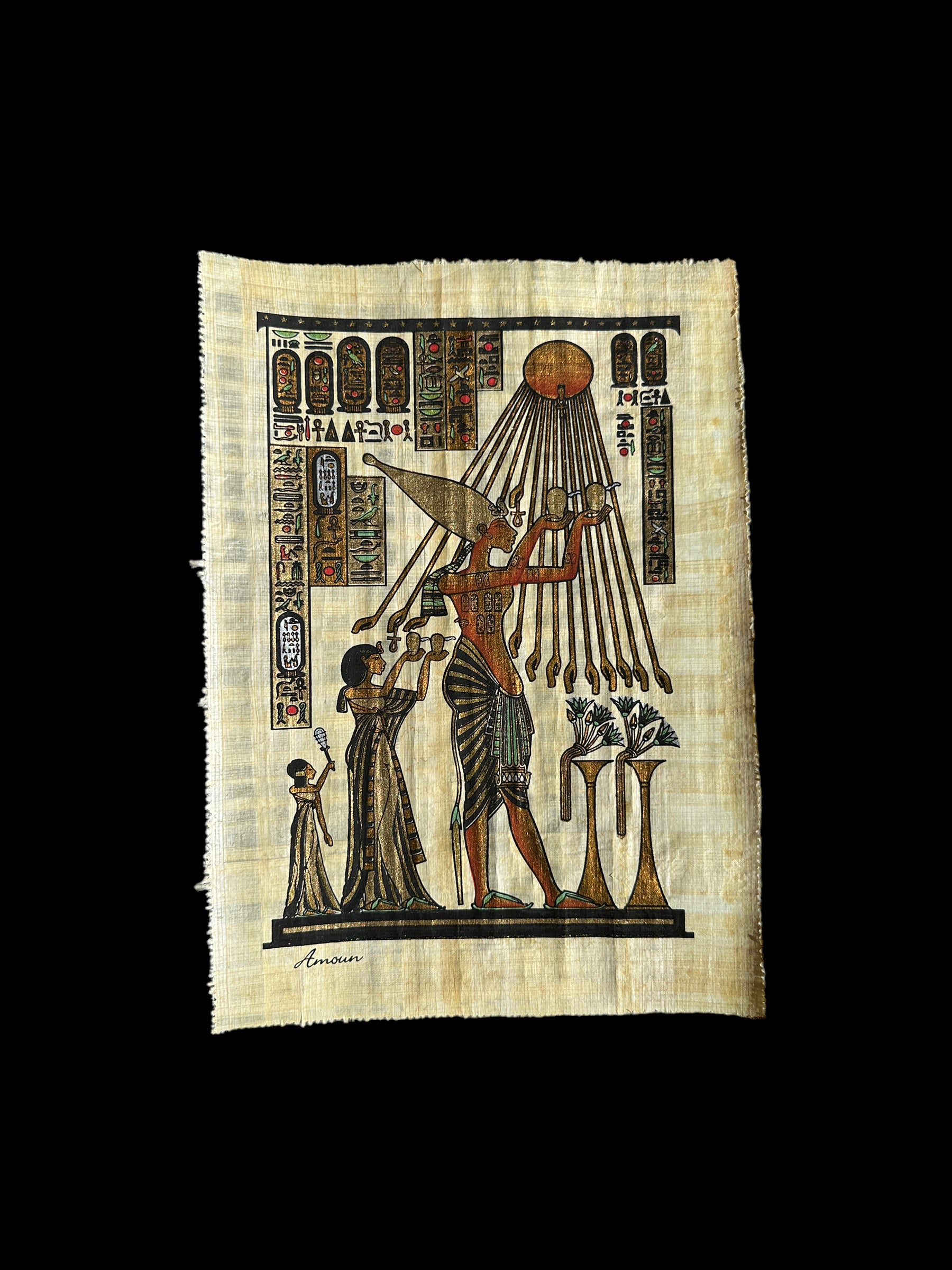 Akehnaten Worshipping Aten Papyrus - 20x30cm