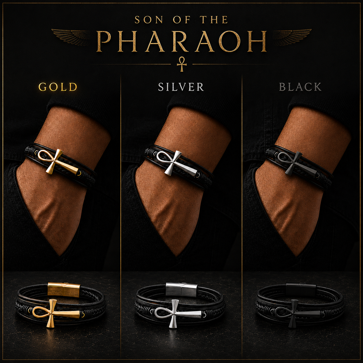 Ankh Braided Leather Bracelet