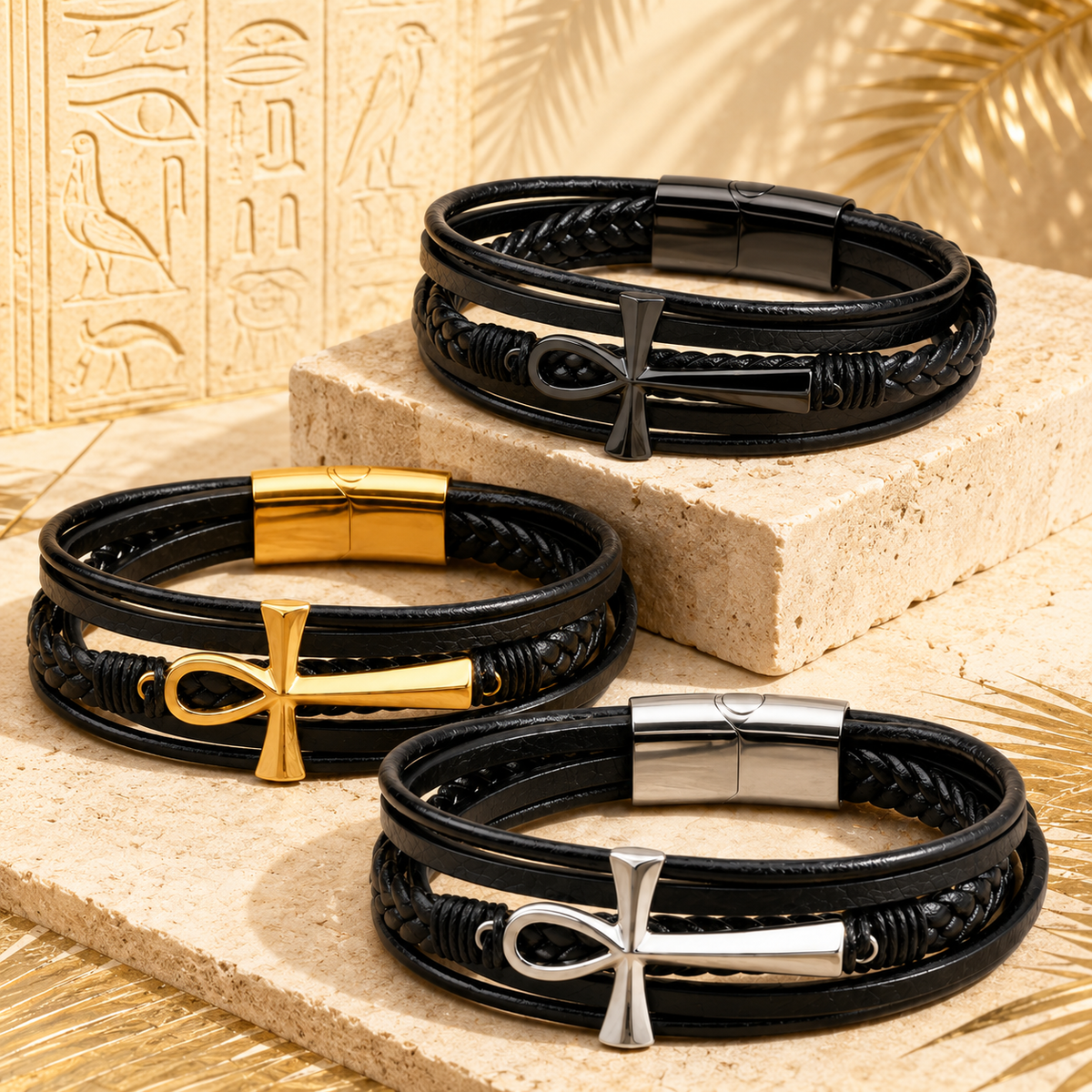 Ankh Braided Leather Bracelet