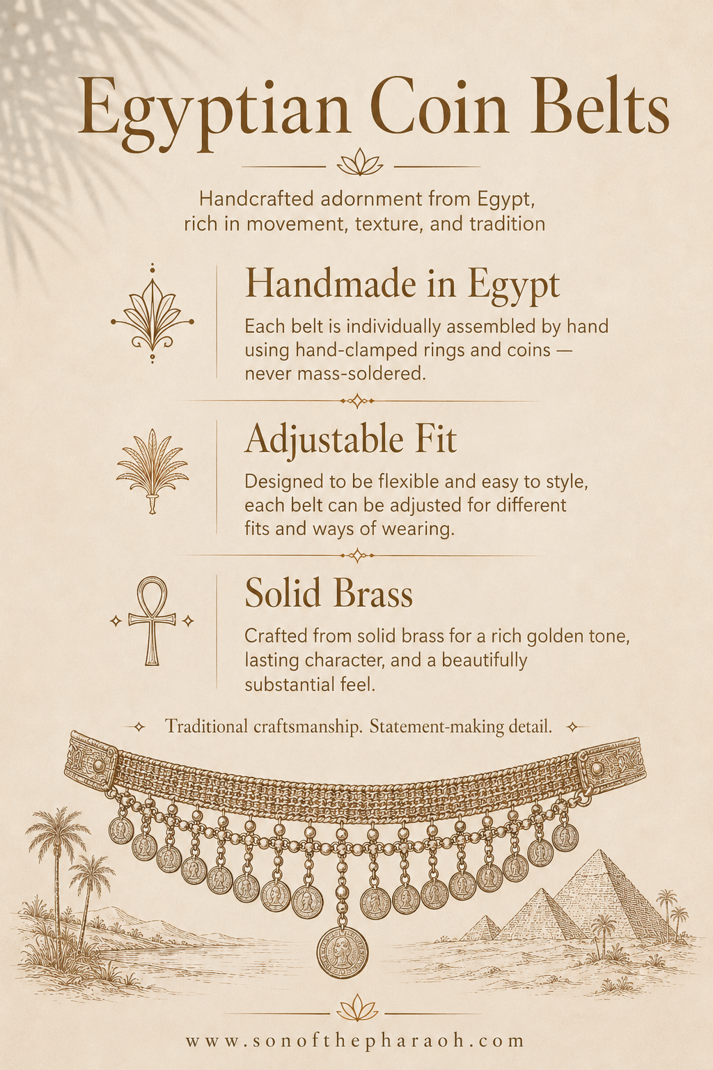 Egyptian Brass Coin Belt 7 Pyramids