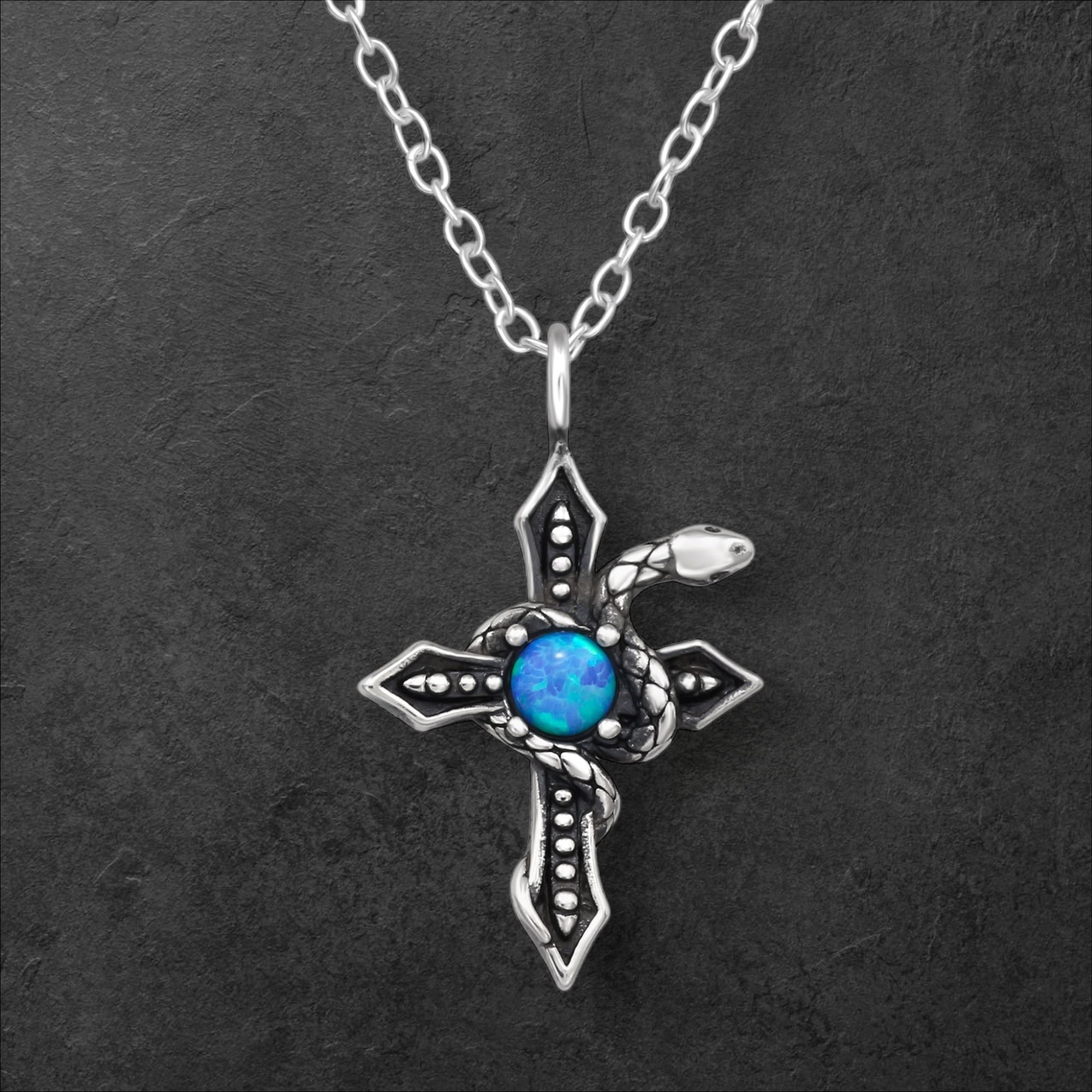 Opal Cross & Snake Necklace