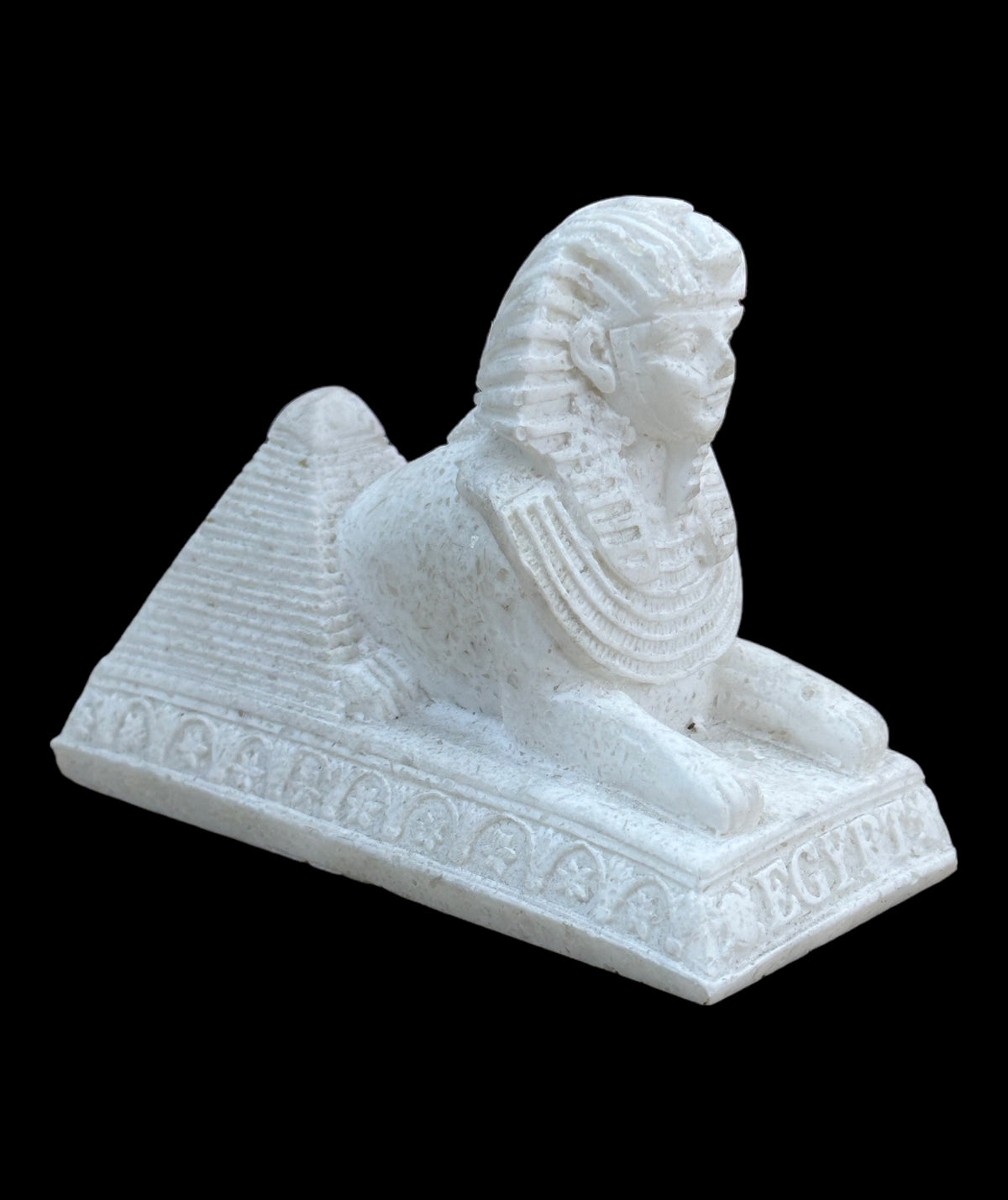 Alabaster Sphinx with Pyramid Statue - Made in Egypt