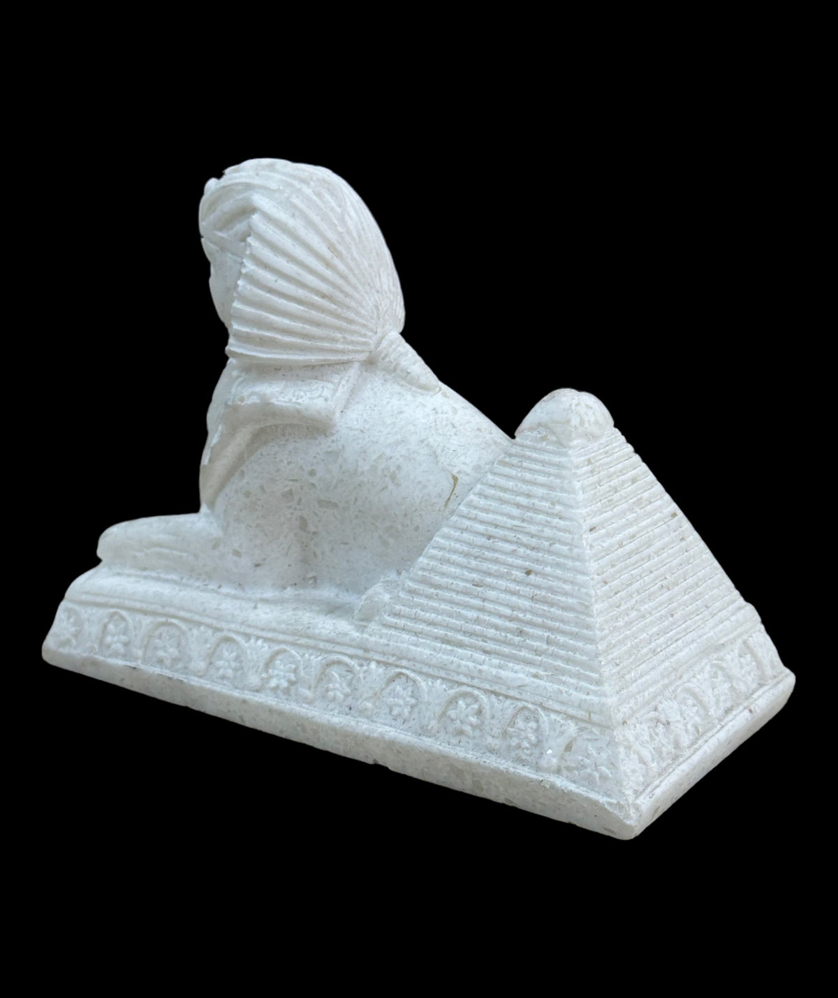 Alabaster Sphinx with Pyramid Statue - Made in Egypt