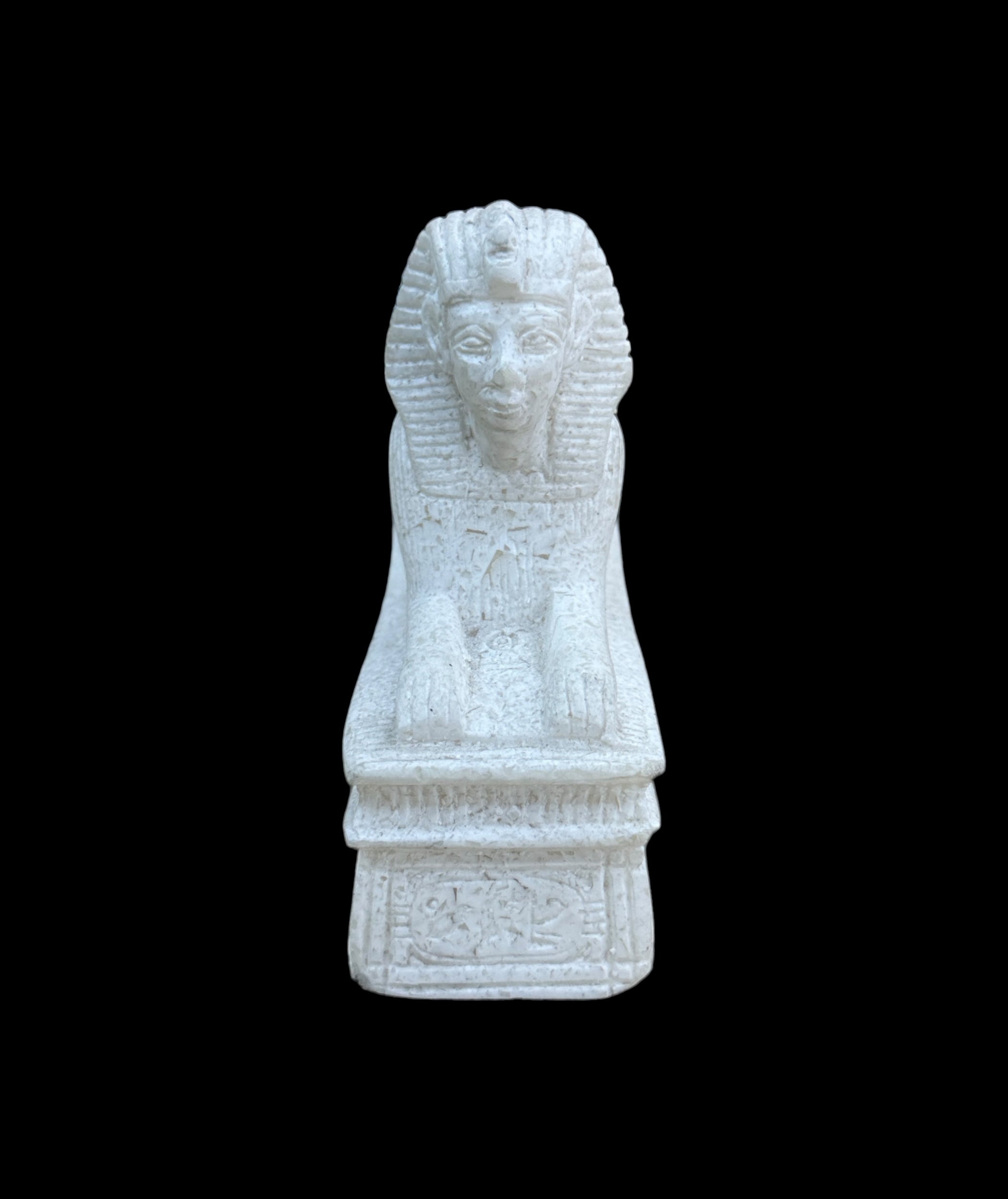 Alabaster Sphinx with Pyramid Statue - Made in Egypt