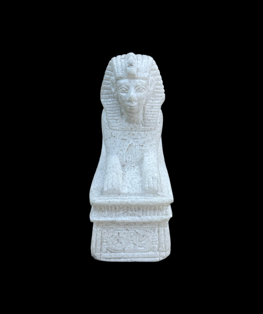 Alabaster Sphinx with Pyramid Statue - Made in Egypt