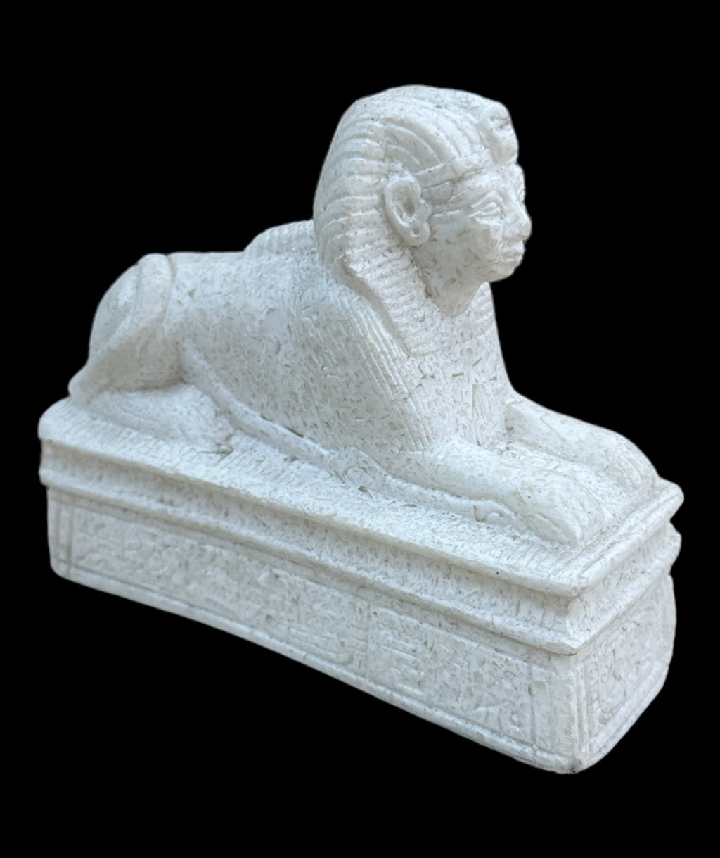 Alabaster Sphinx with Pyramid Statue - Made in Egypt