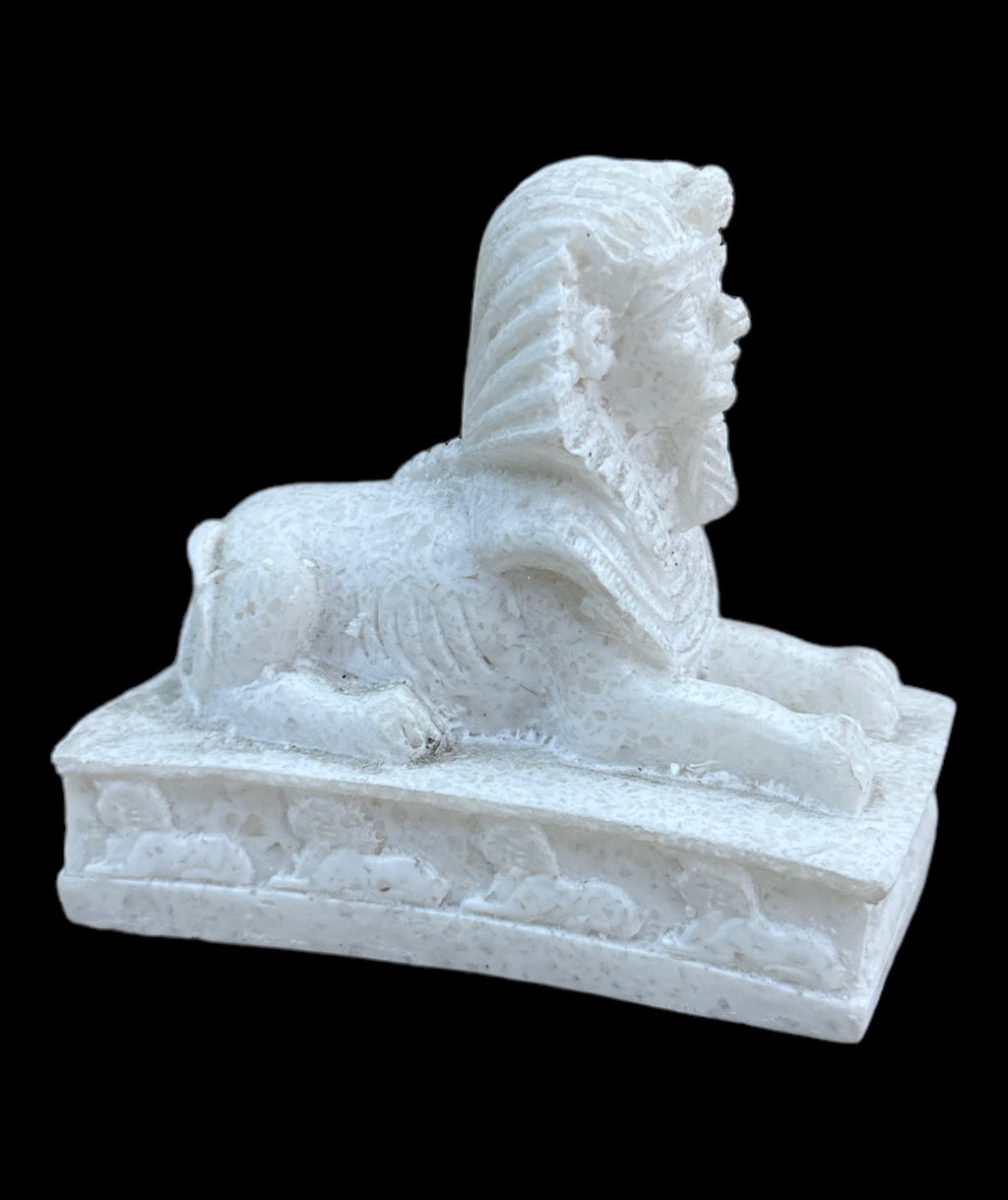 Alabaster Sphinx with Pyramid Statue - Made in Egypt