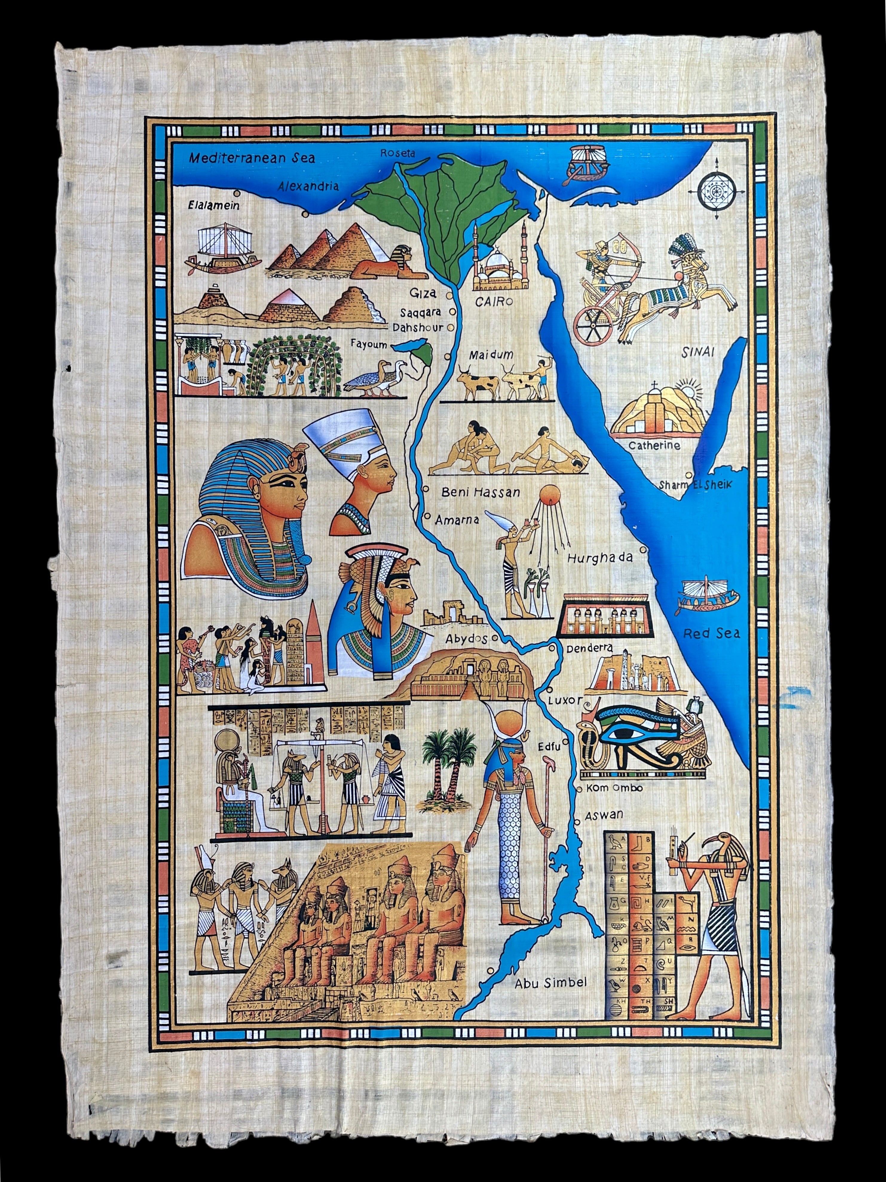 Map of Egypt Papyrus - 100x70cm