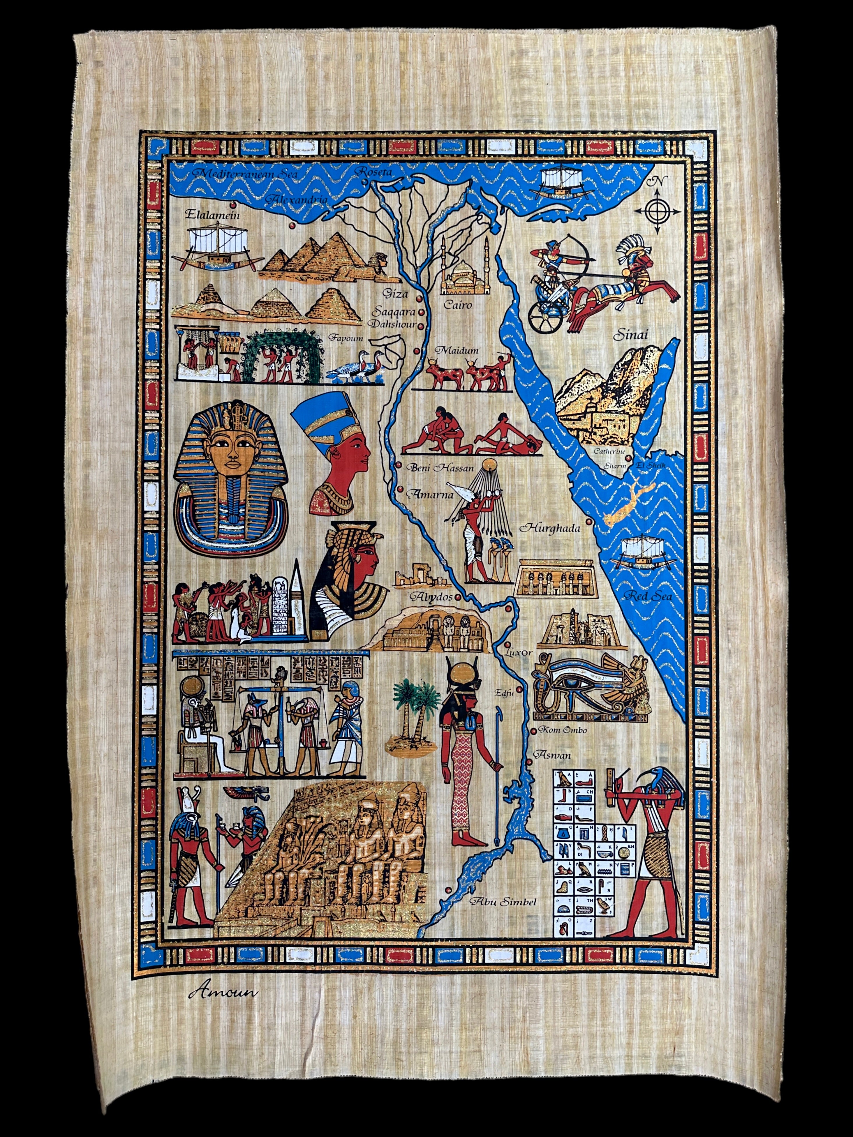 Map of Egypt Papyrus - 100x70cm