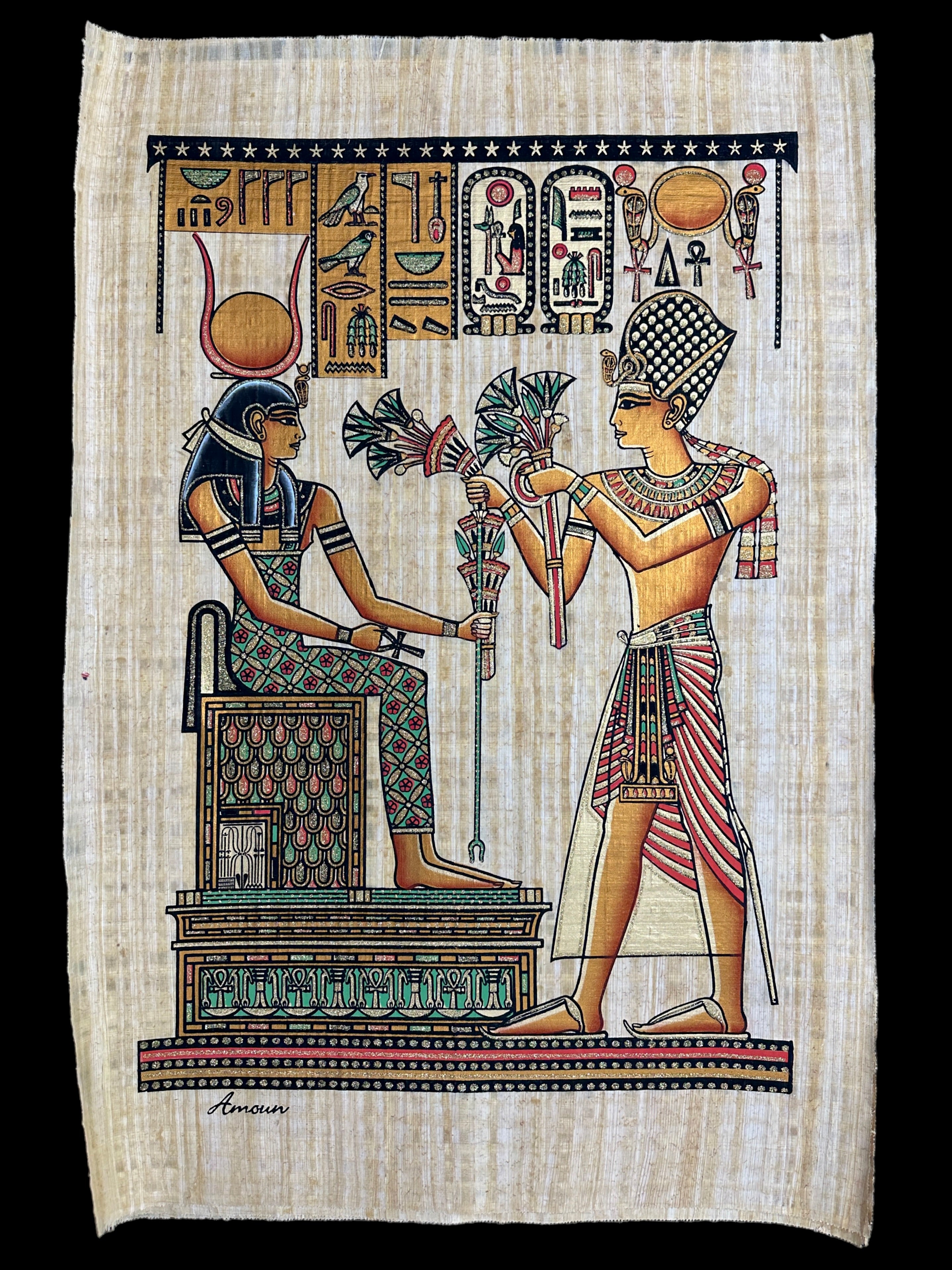 Ramses II offering Lotus Flowers to Goddess Isis - 100x70cm