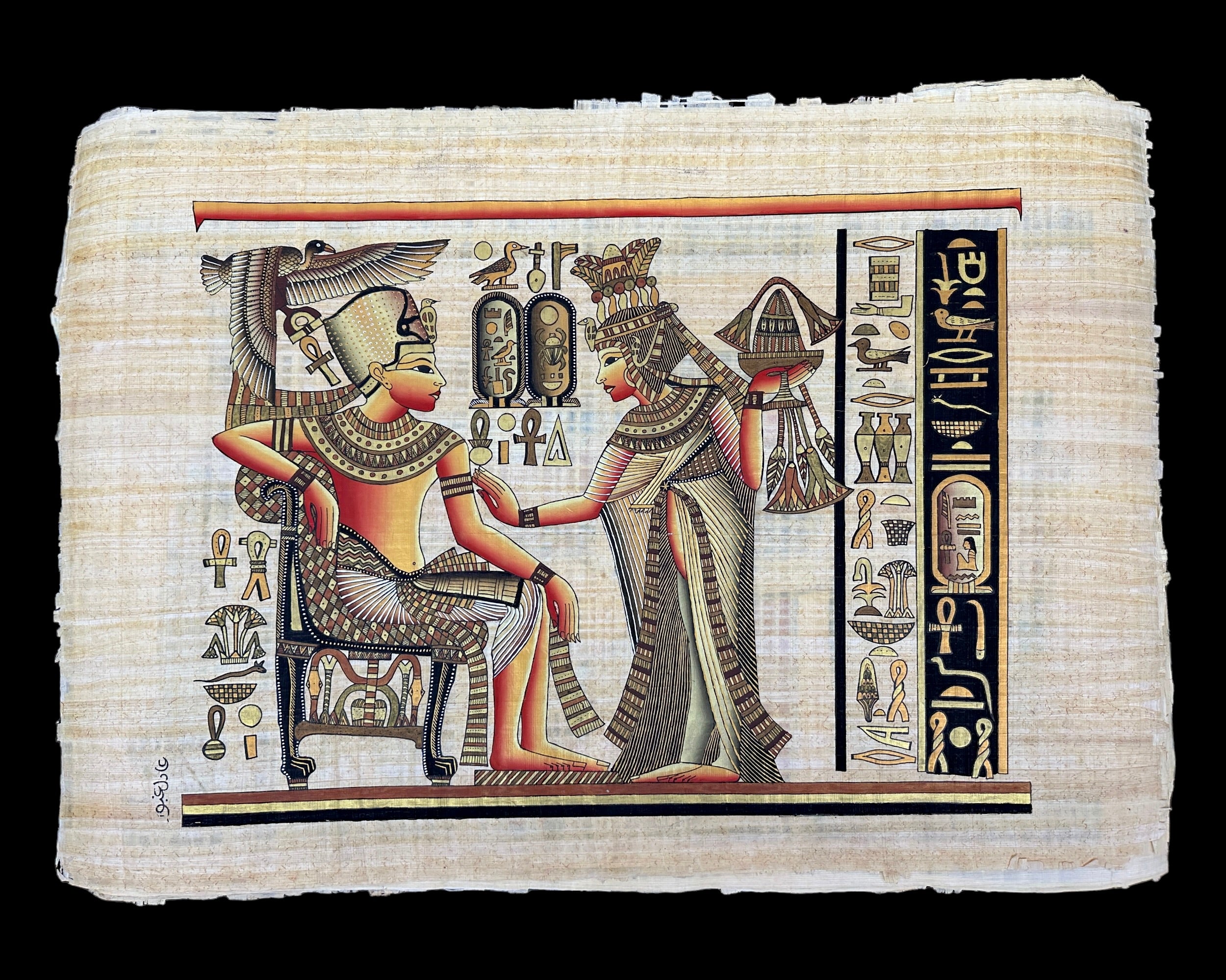 King Tutankhamun and Queen Ankhesenamun Papyrus - 100x70cm