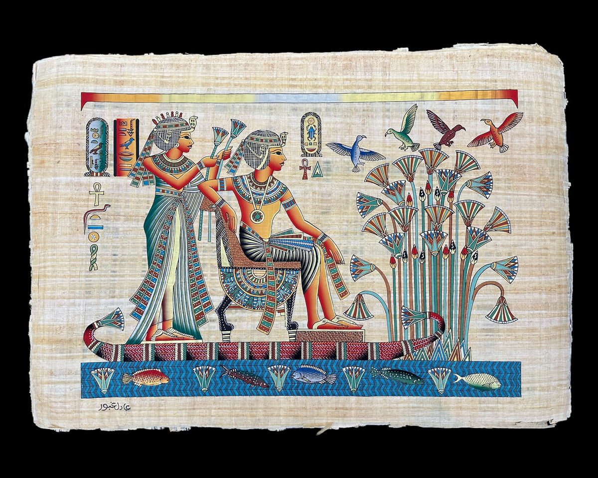 King Tutankhamun with Queen Ankhesenamun on Nile Boat - 100x70cm