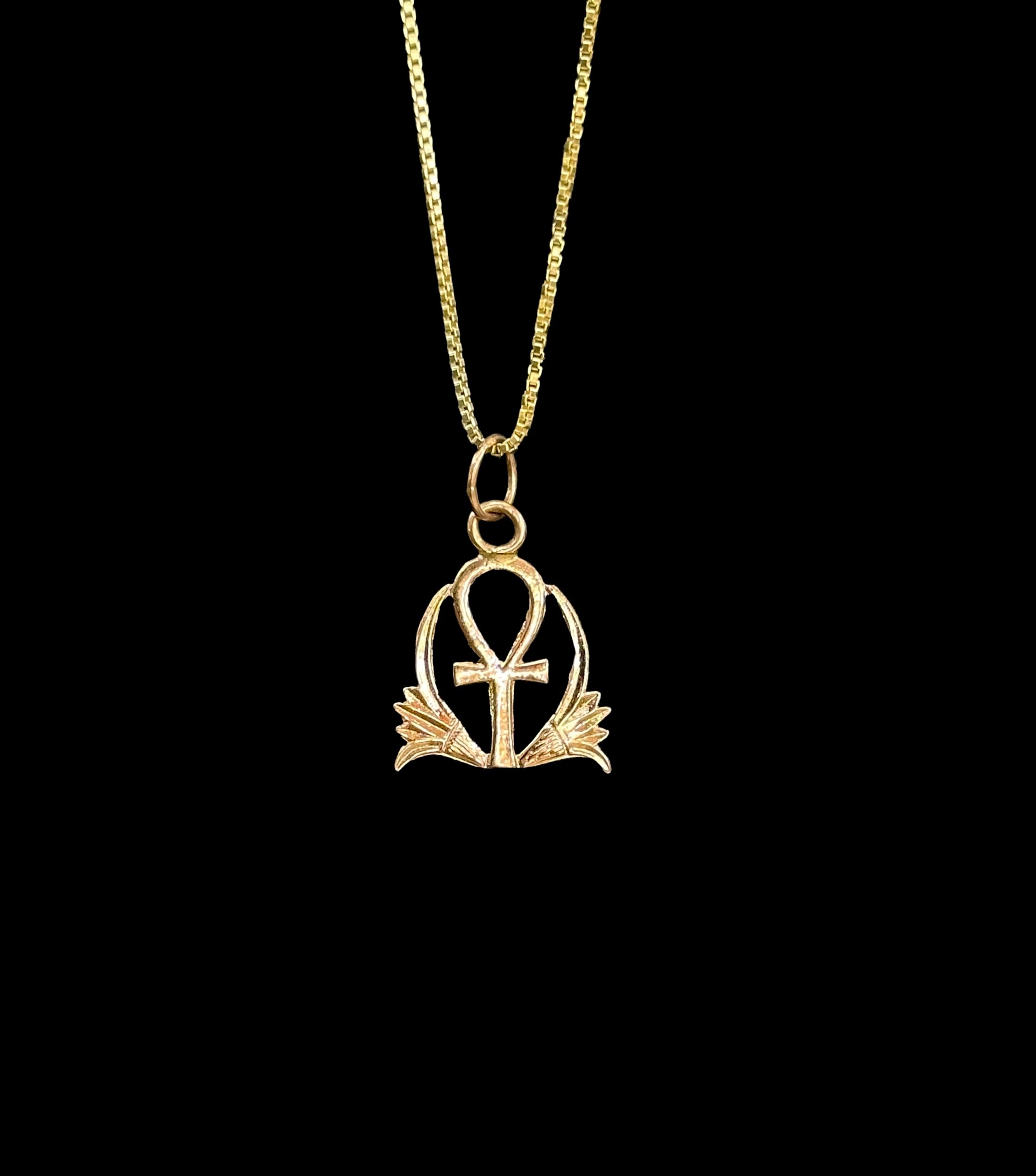 18k Gold Ankh & Lotus Pendant