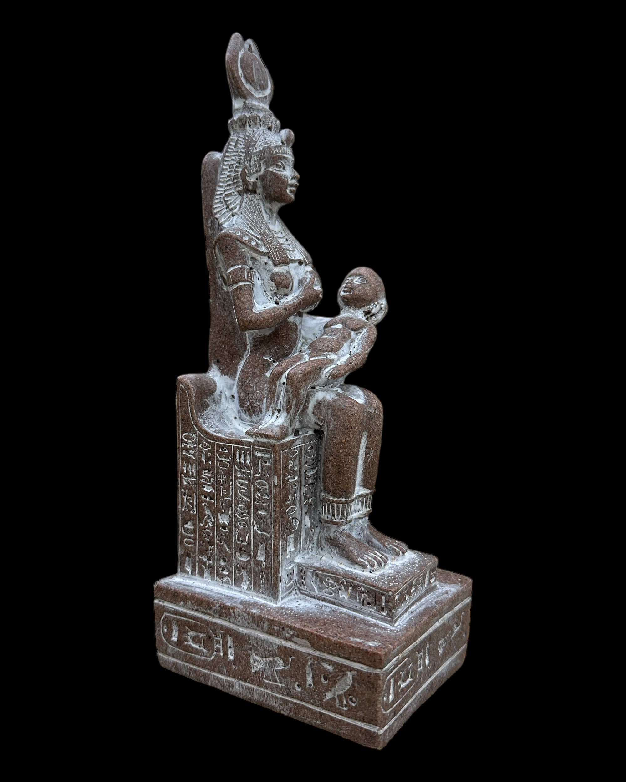 Isis Nursing Horus Statue - Red Granite