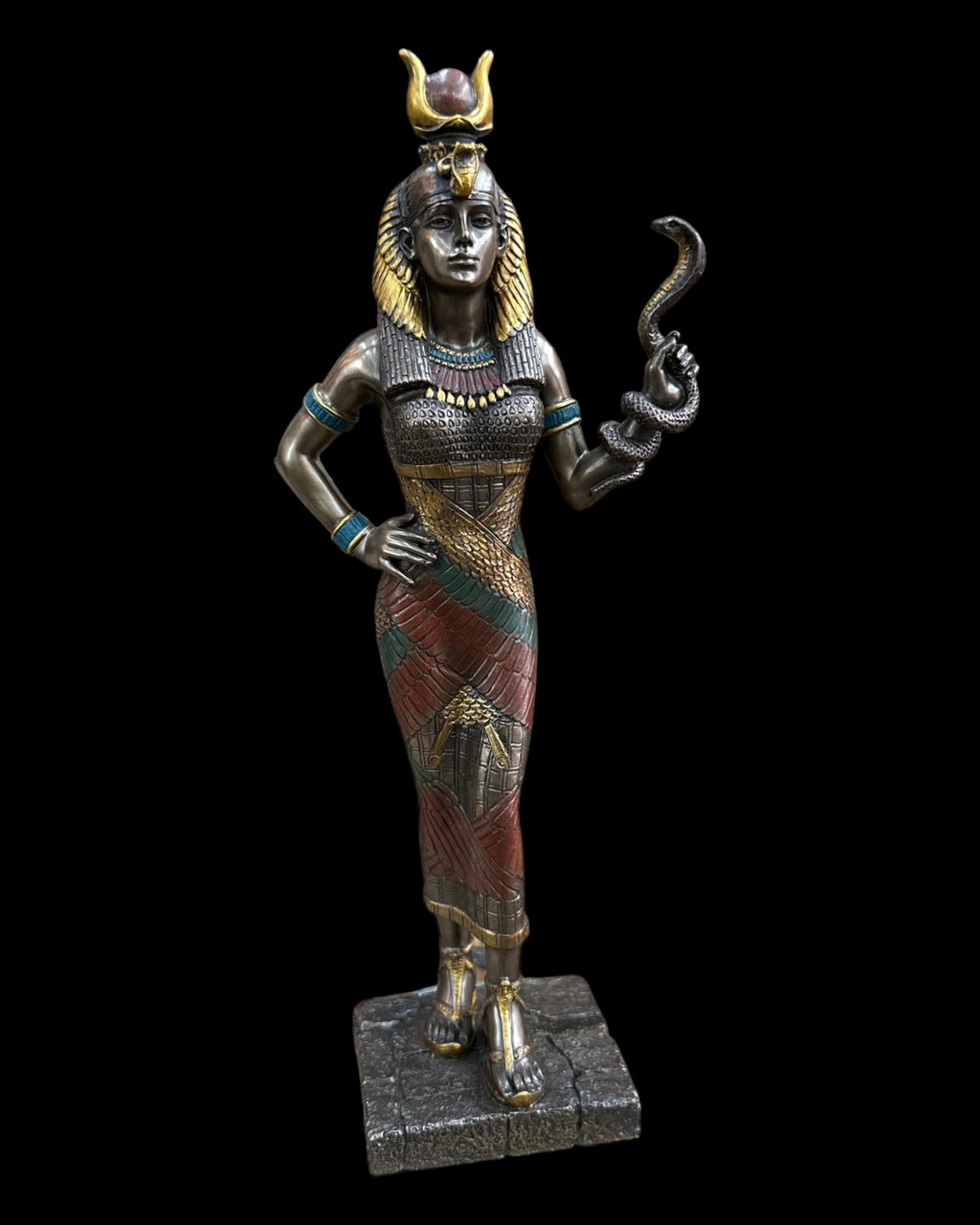 Hathor Holding Cobra Statue