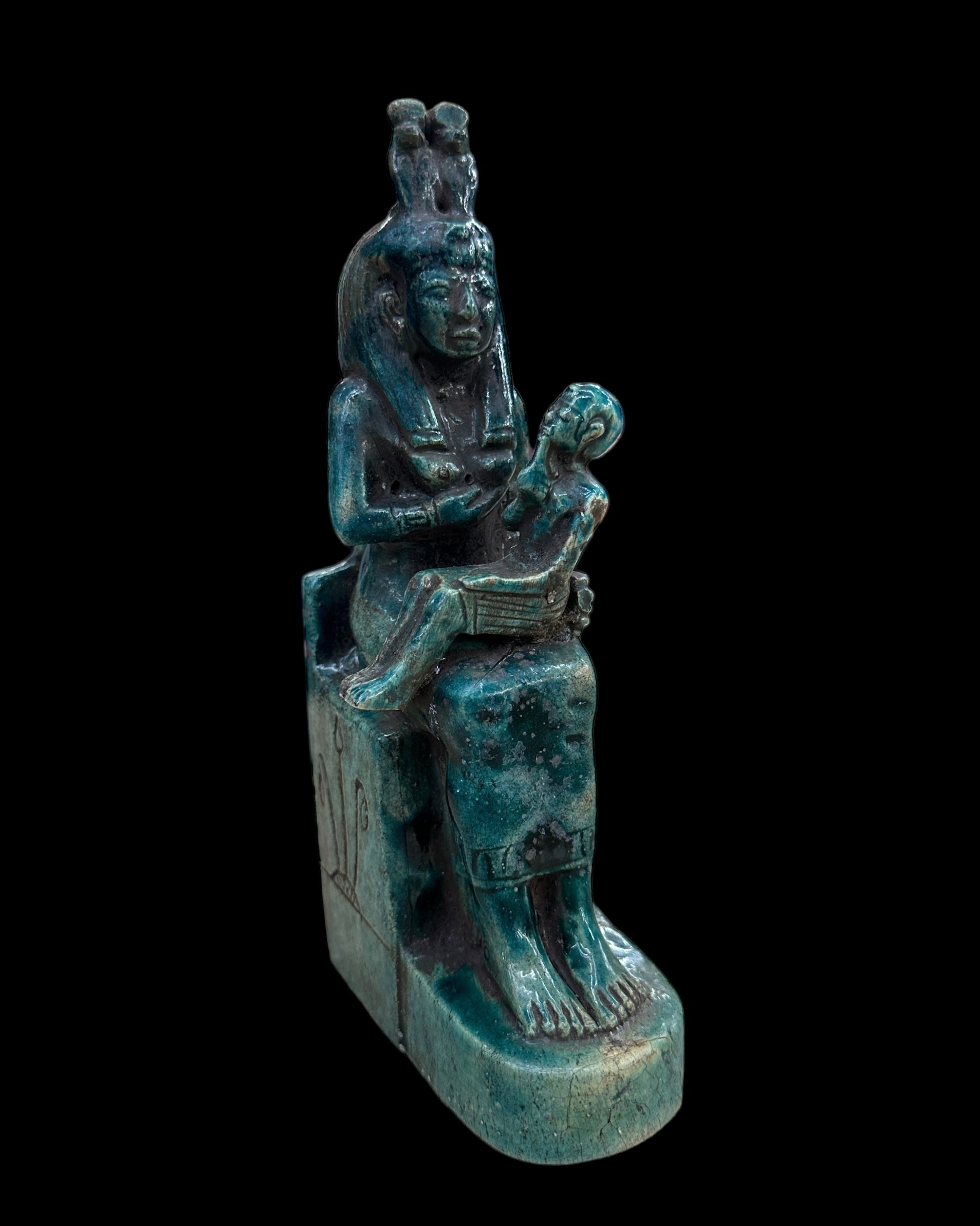 Isis Nursing Horus Statue - Blue Faience