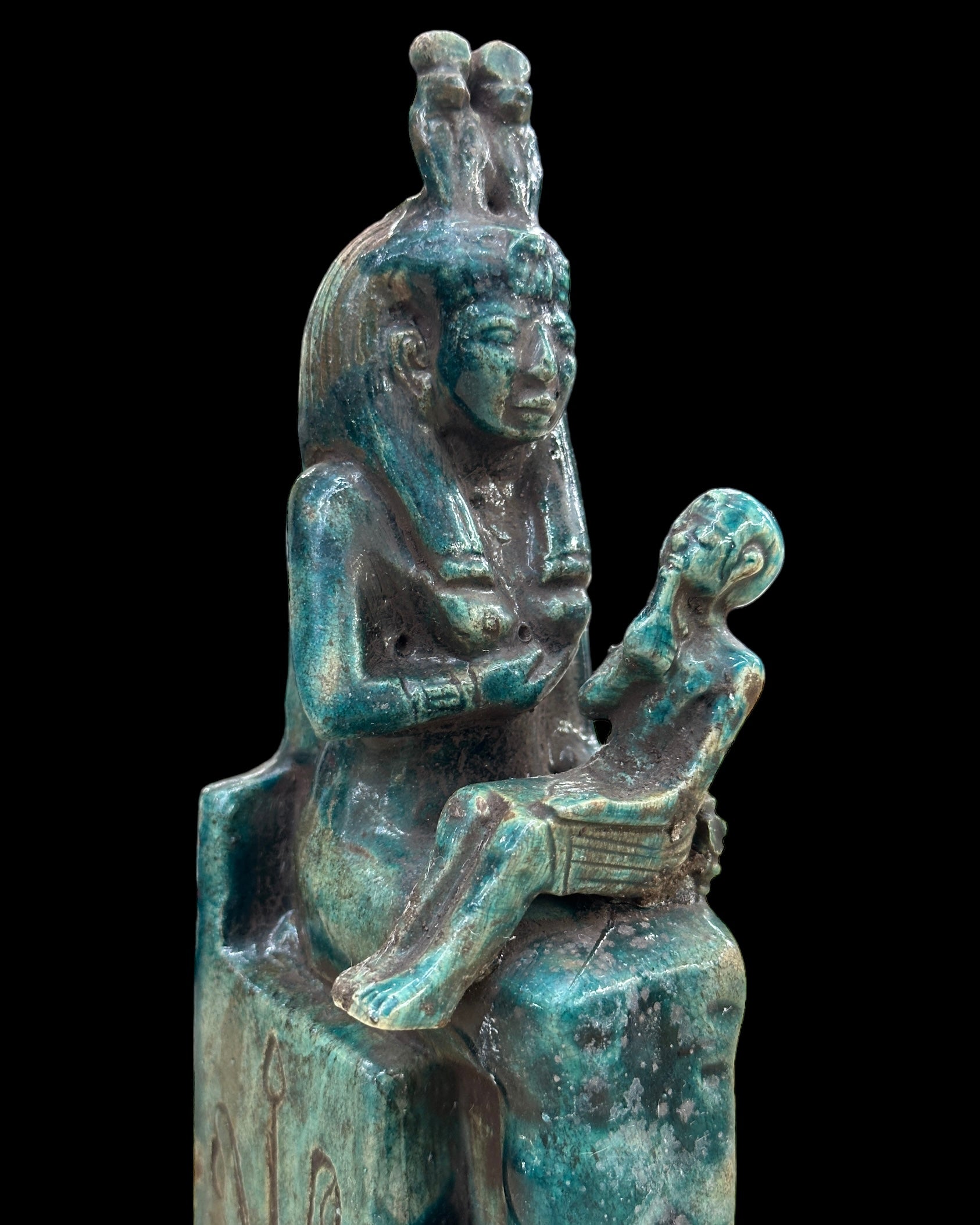 Isis Nursing Horus Statue - Blue Faience