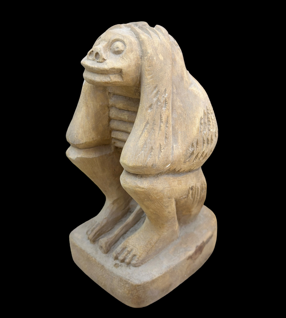 Hand-Carved Egyptian Baboon Statue - 18 cm