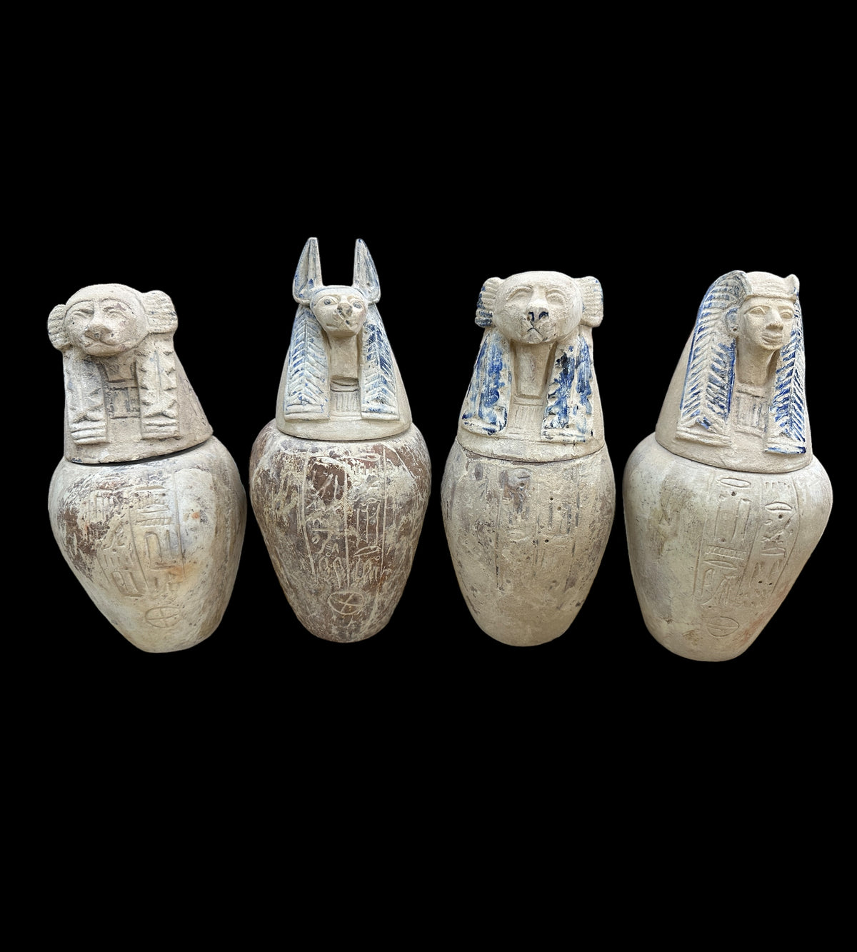 Canopic Jars - Set of 4 - Handcarved Limestone