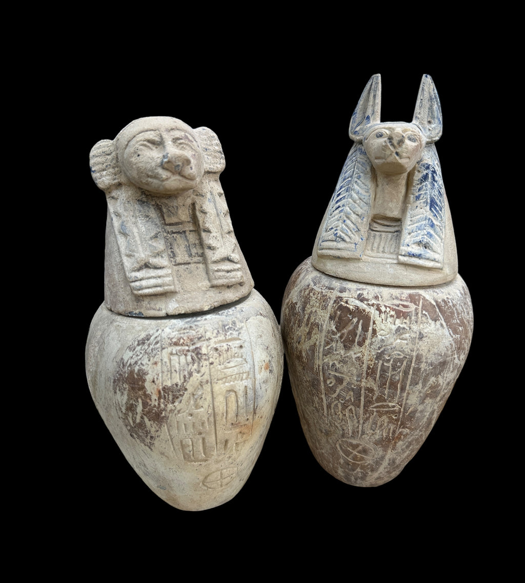Canopic Jars - Set of 4 - Handcarved Limestone