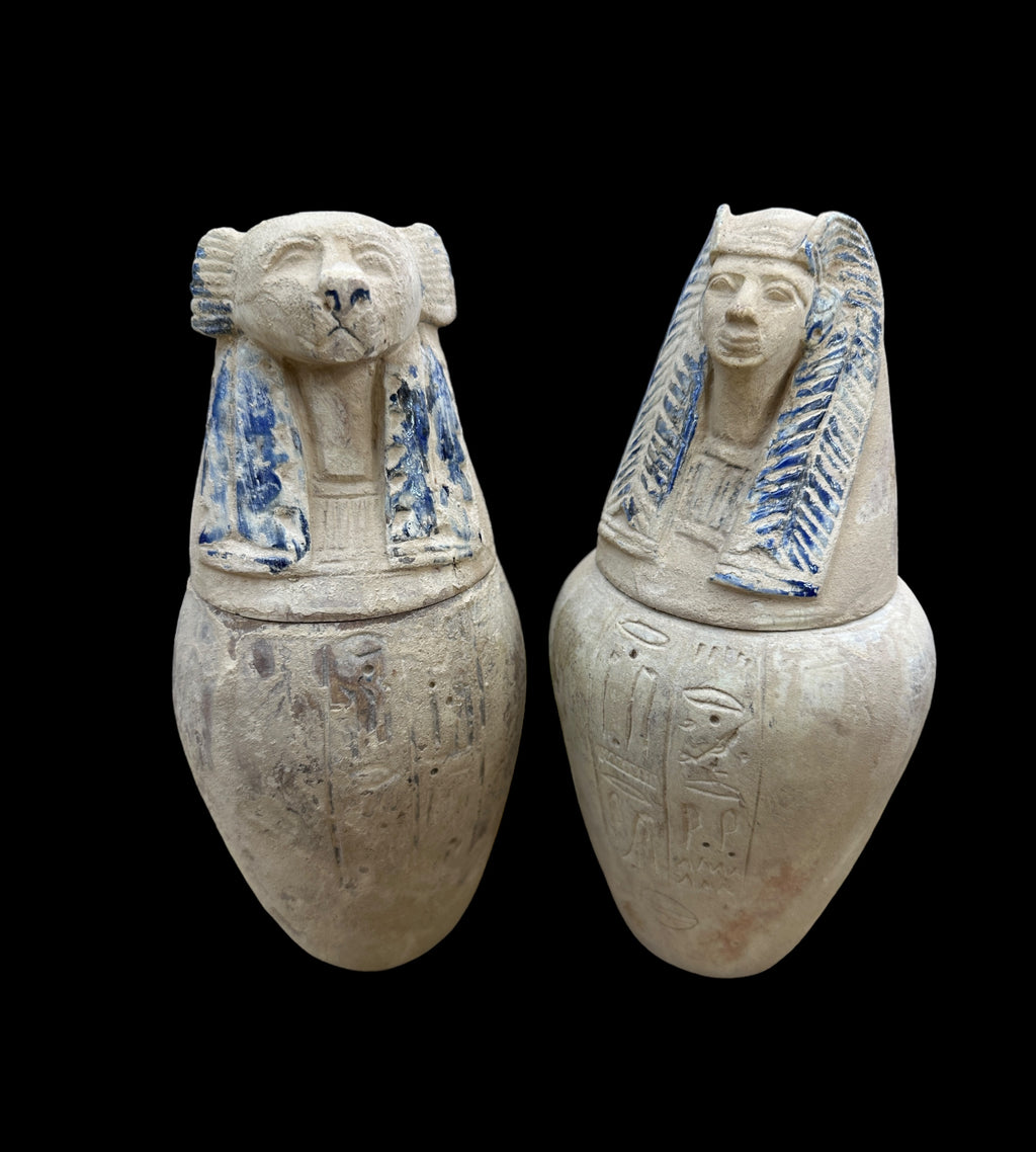 Canopic Jars - Set of 4 - Handcarved Limestone