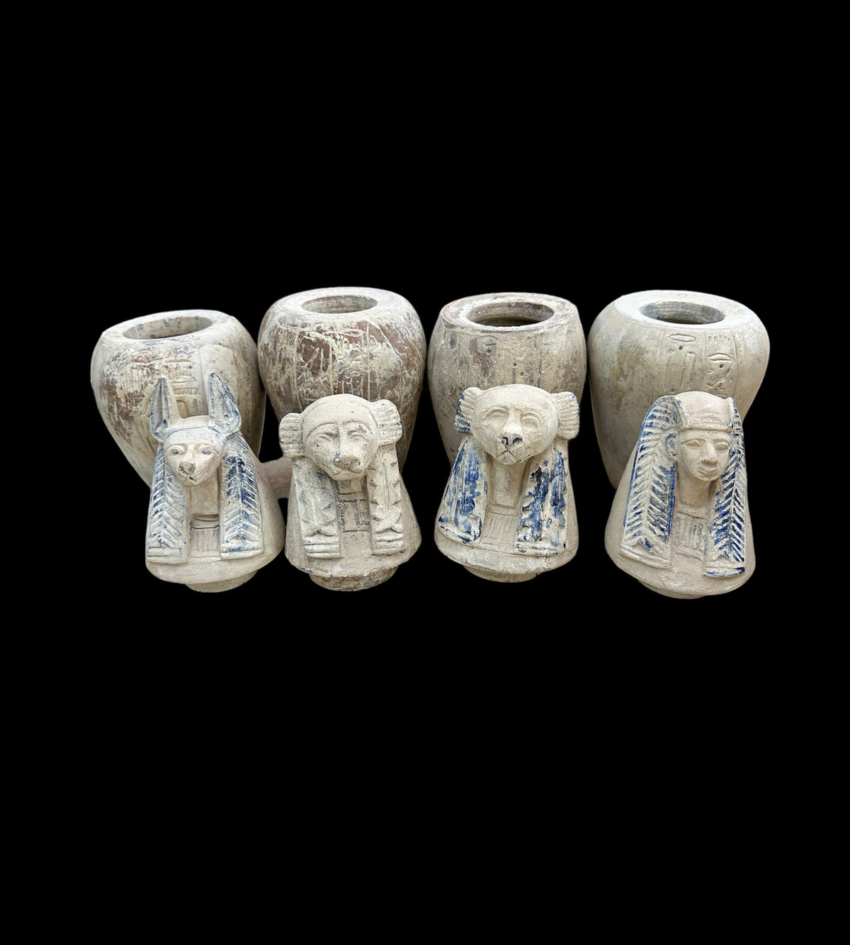 Canopic Jars - Set of 4 - Handcarved Limestone