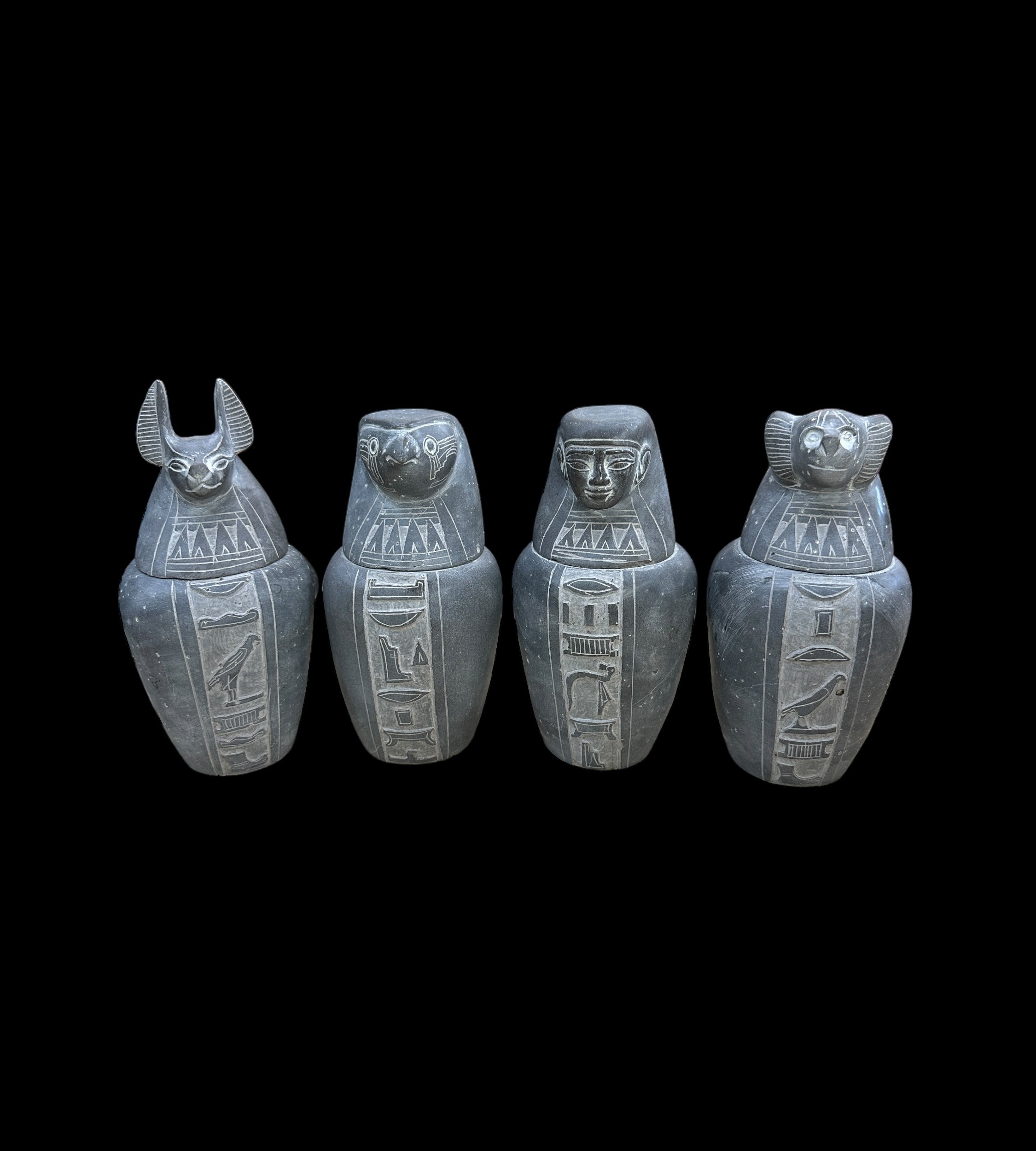 Canopic Jars - Set of 4 - Handcarved Basalt