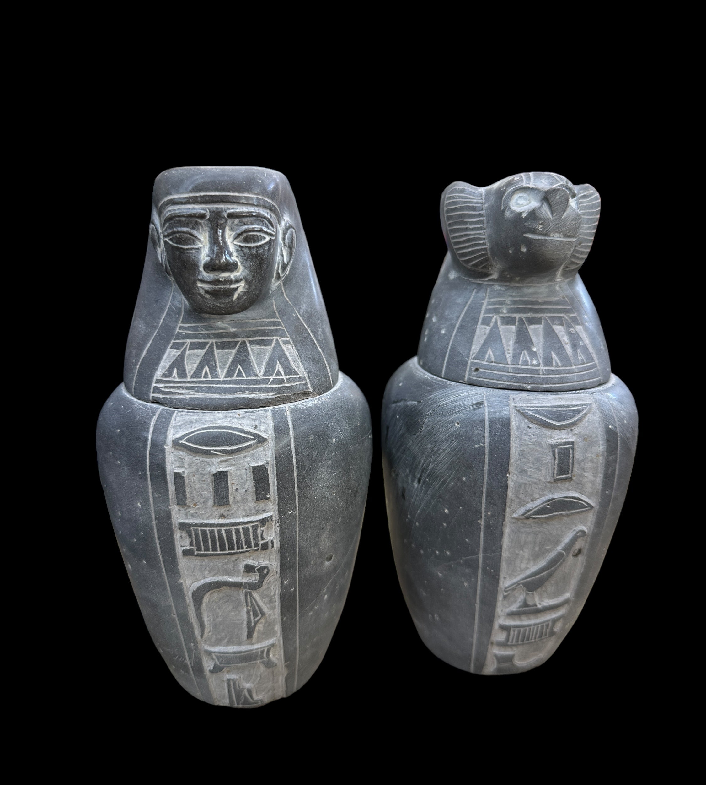 Canopic Jars - Set of 4 - Handcarved Basalt