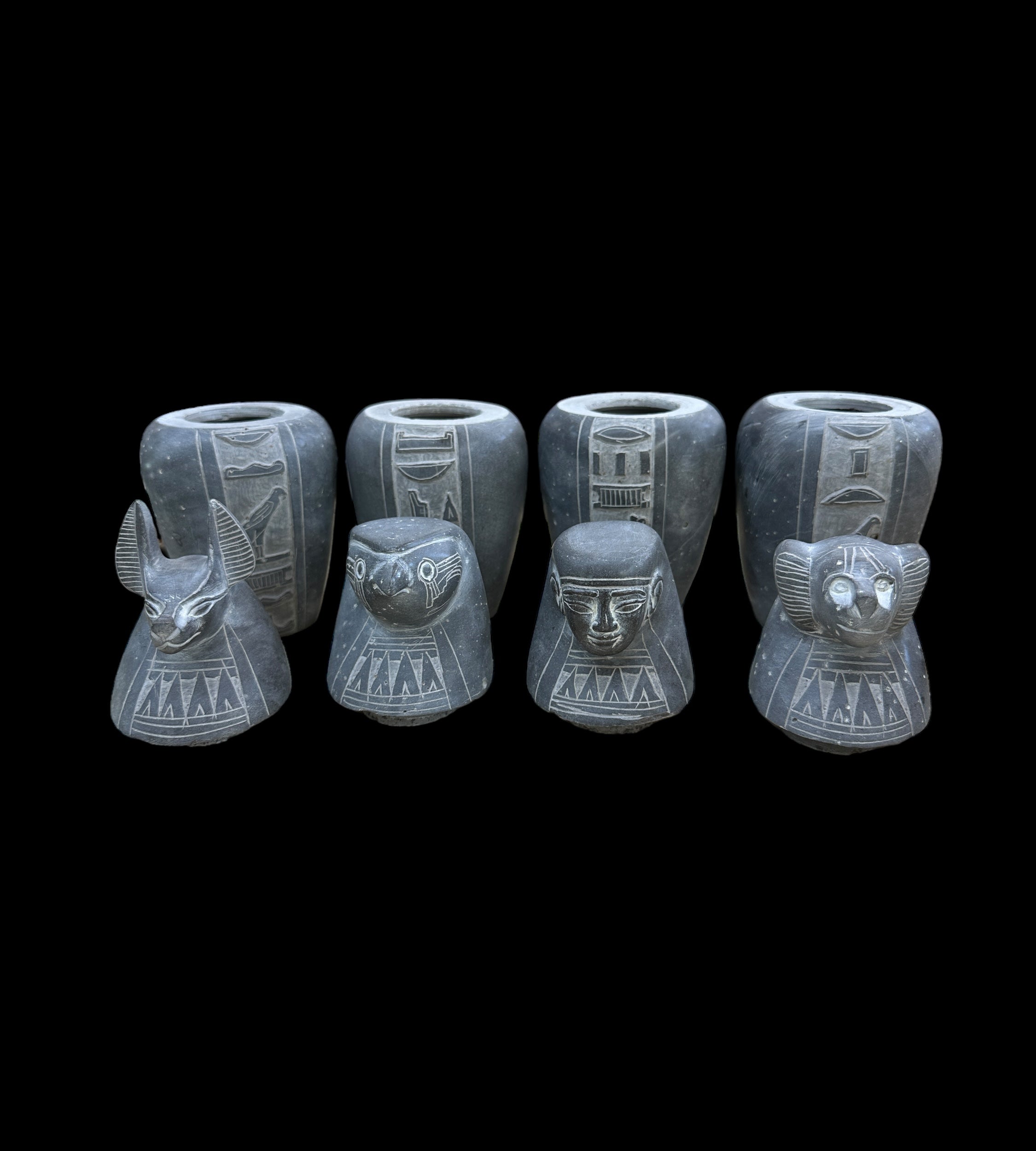 Canopic Jars - Set of 4 - Handcarved Basalt