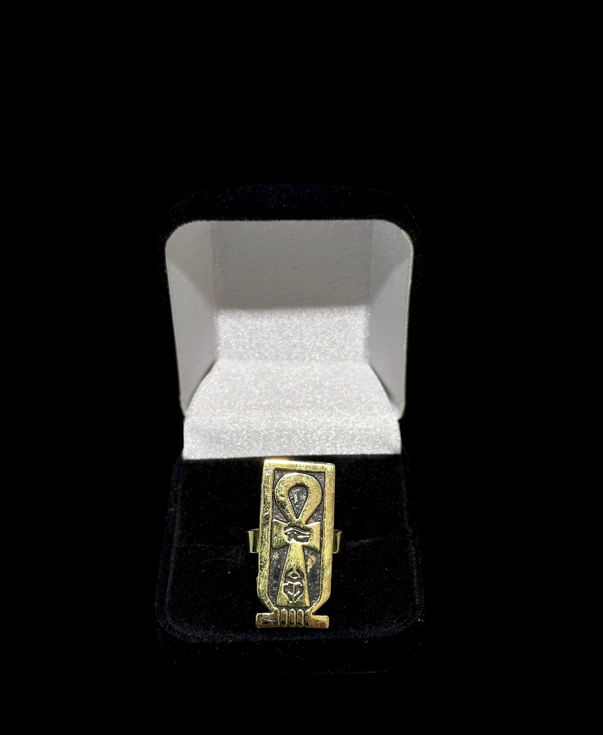 Ankh in Cartouche Ring - Brass