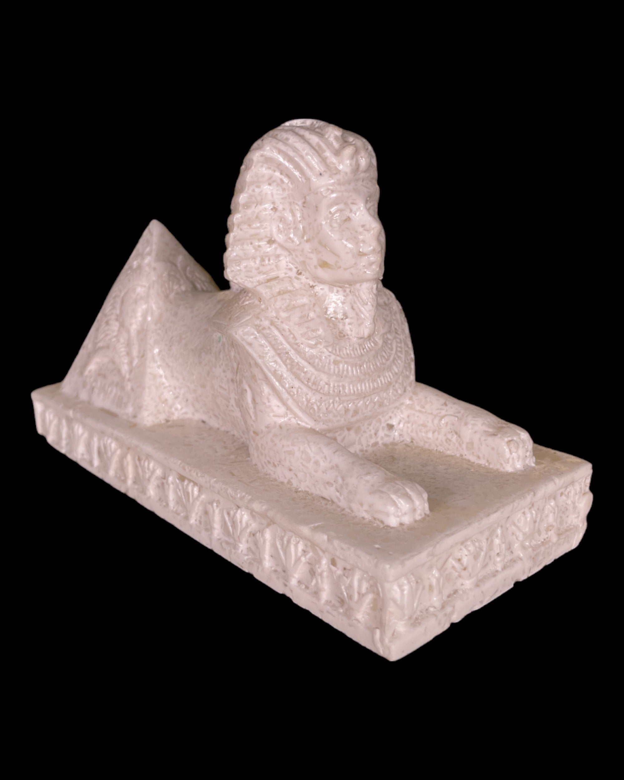 Alabaster Sphinx with Pyramid Statue