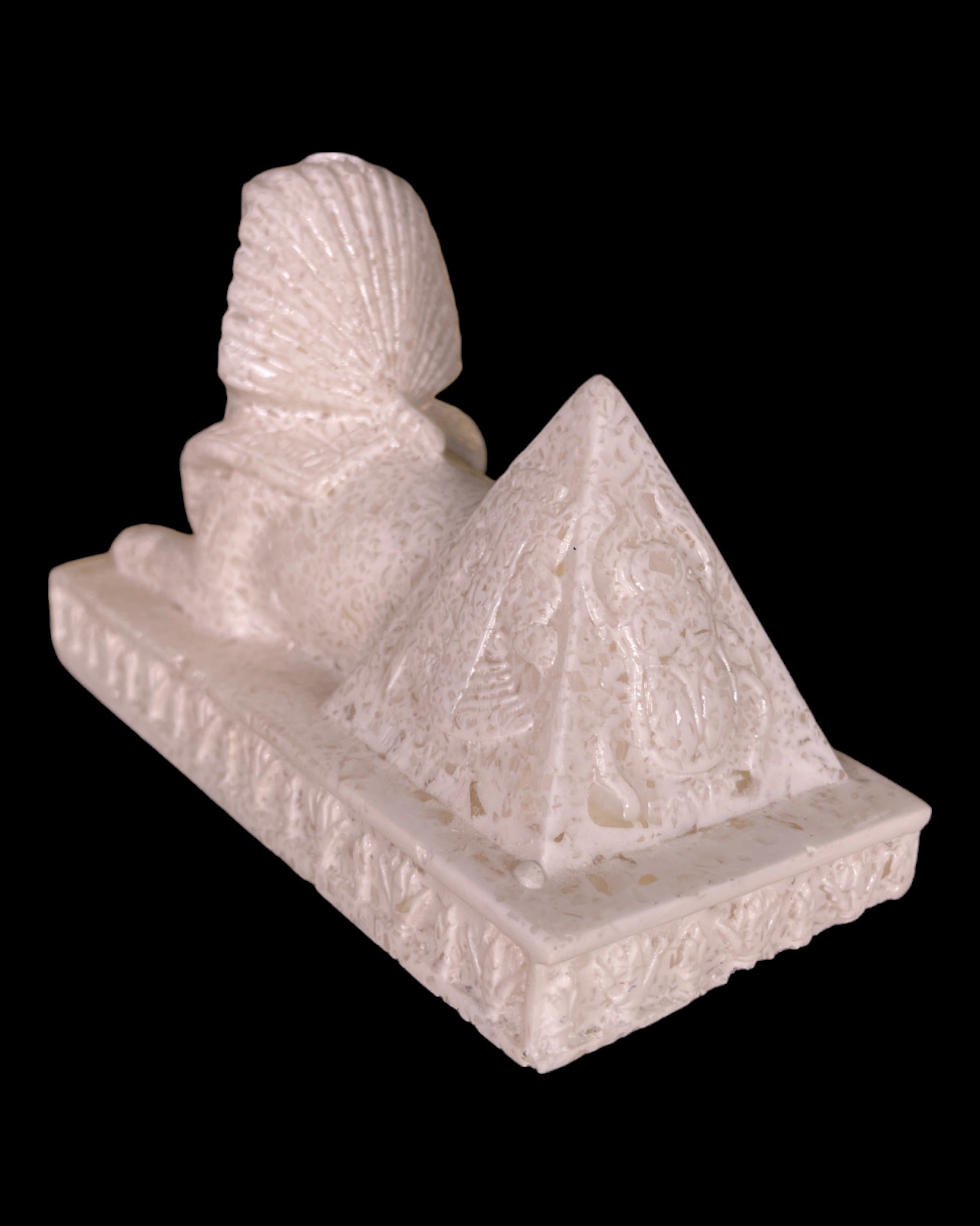 Alabaster Sphinx with Pyramid Statue