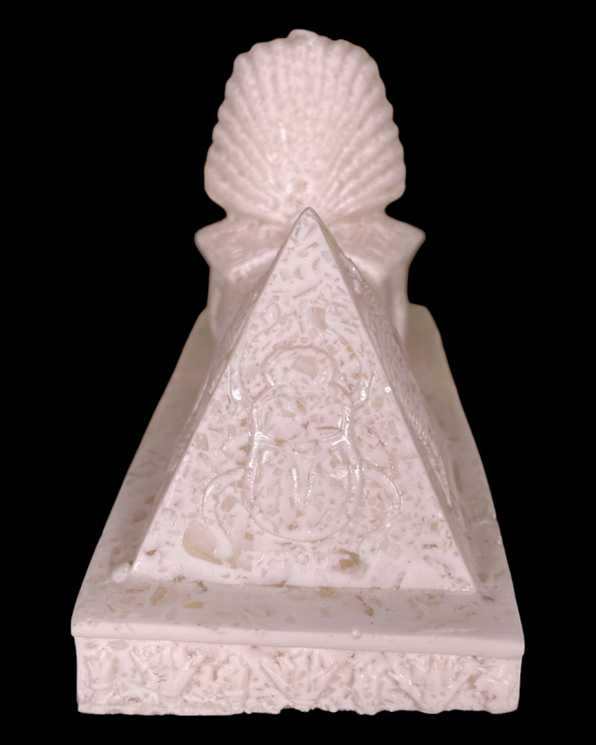 Alabaster Sphinx with Pyramid Statue