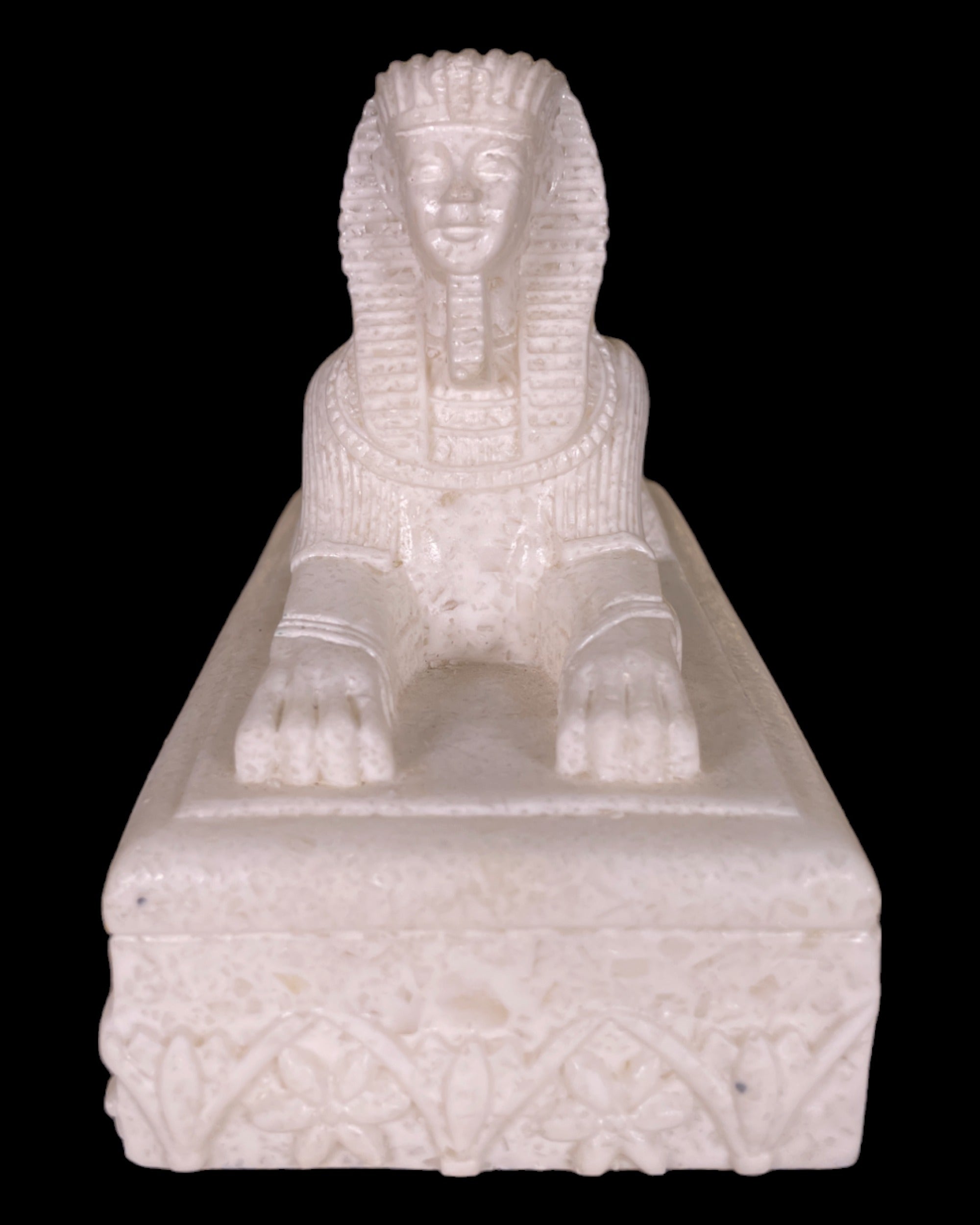 Alabaster Sphinx with Pyramid Statue