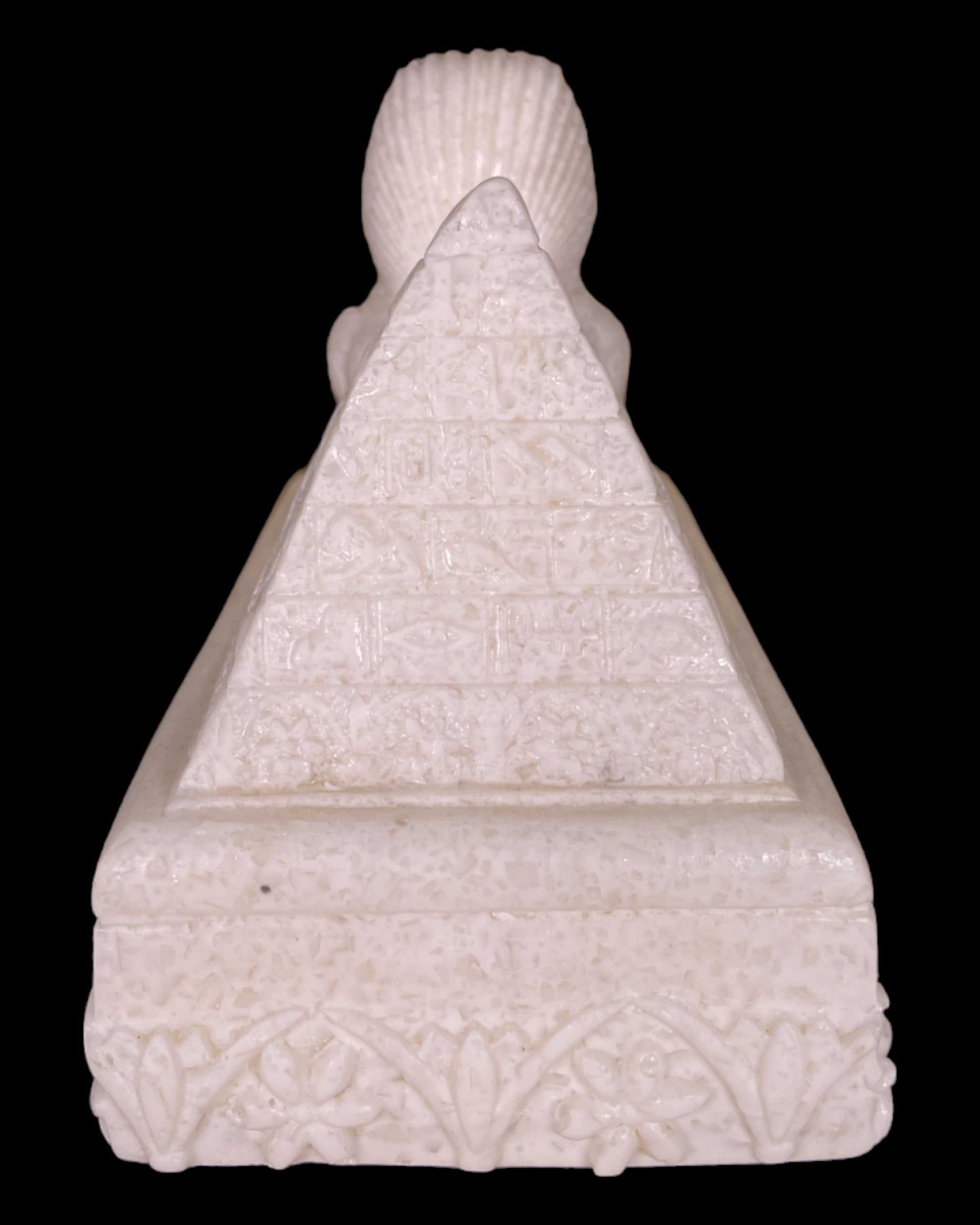 Alabaster Sphinx with Pyramid Statue