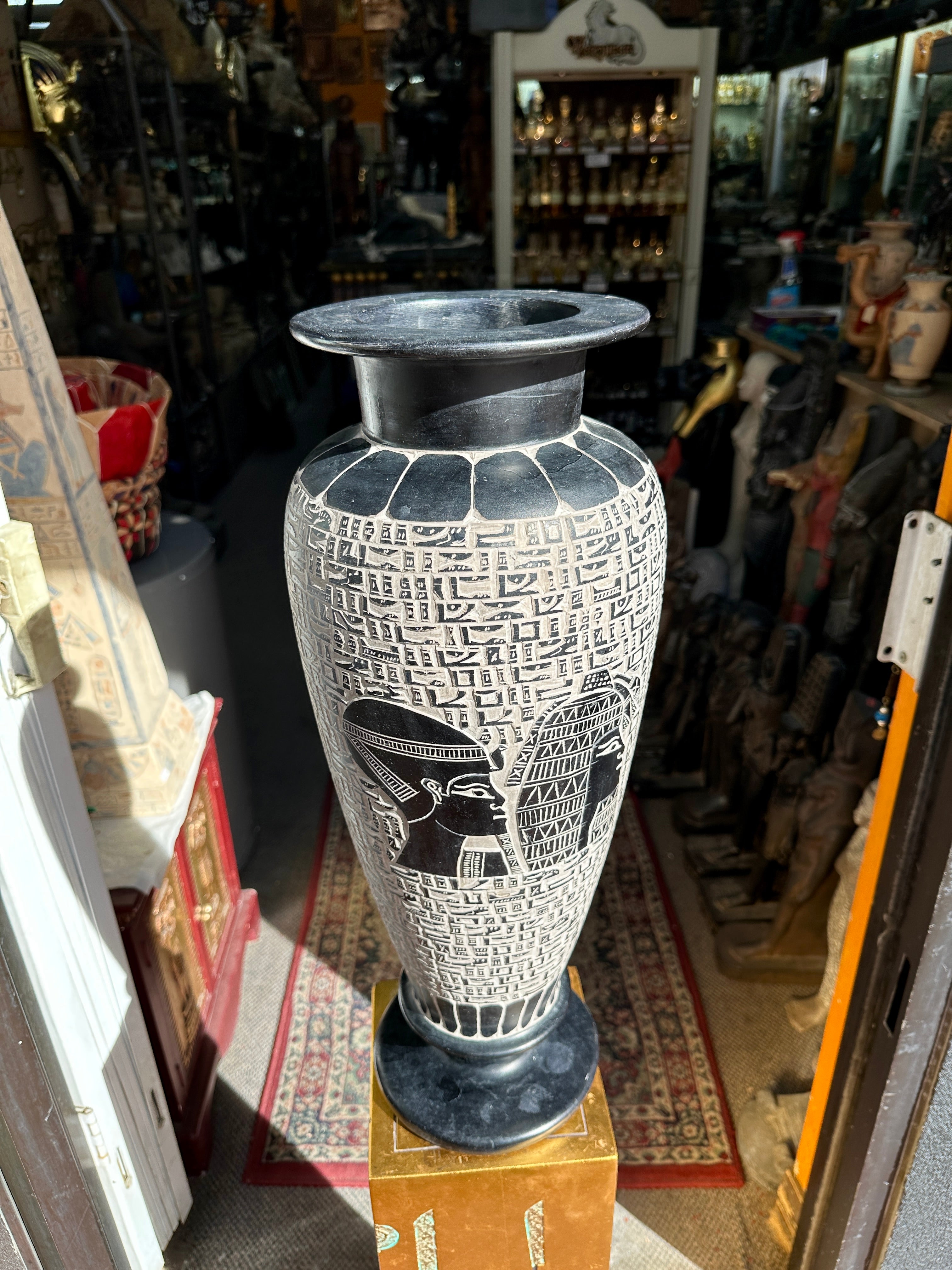 Egyptian Basalt Sacred Symbols Vase