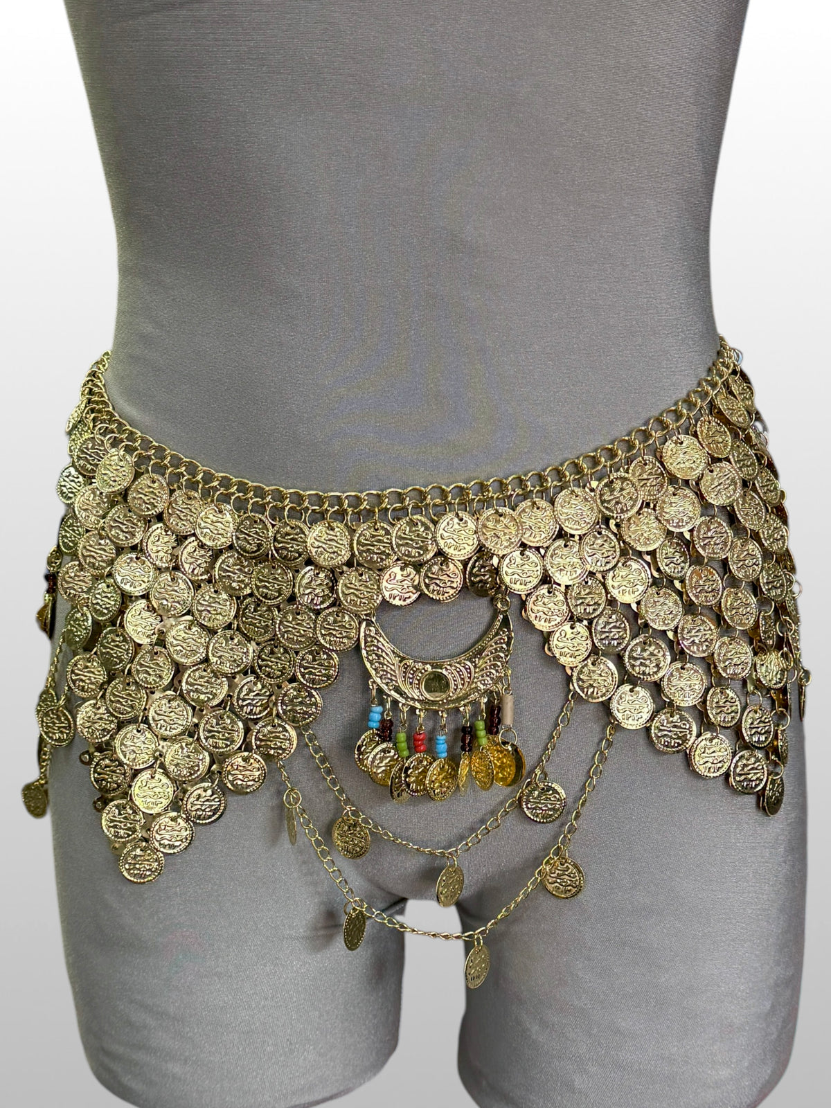 Egyptian Brass Coin Belt with Moons