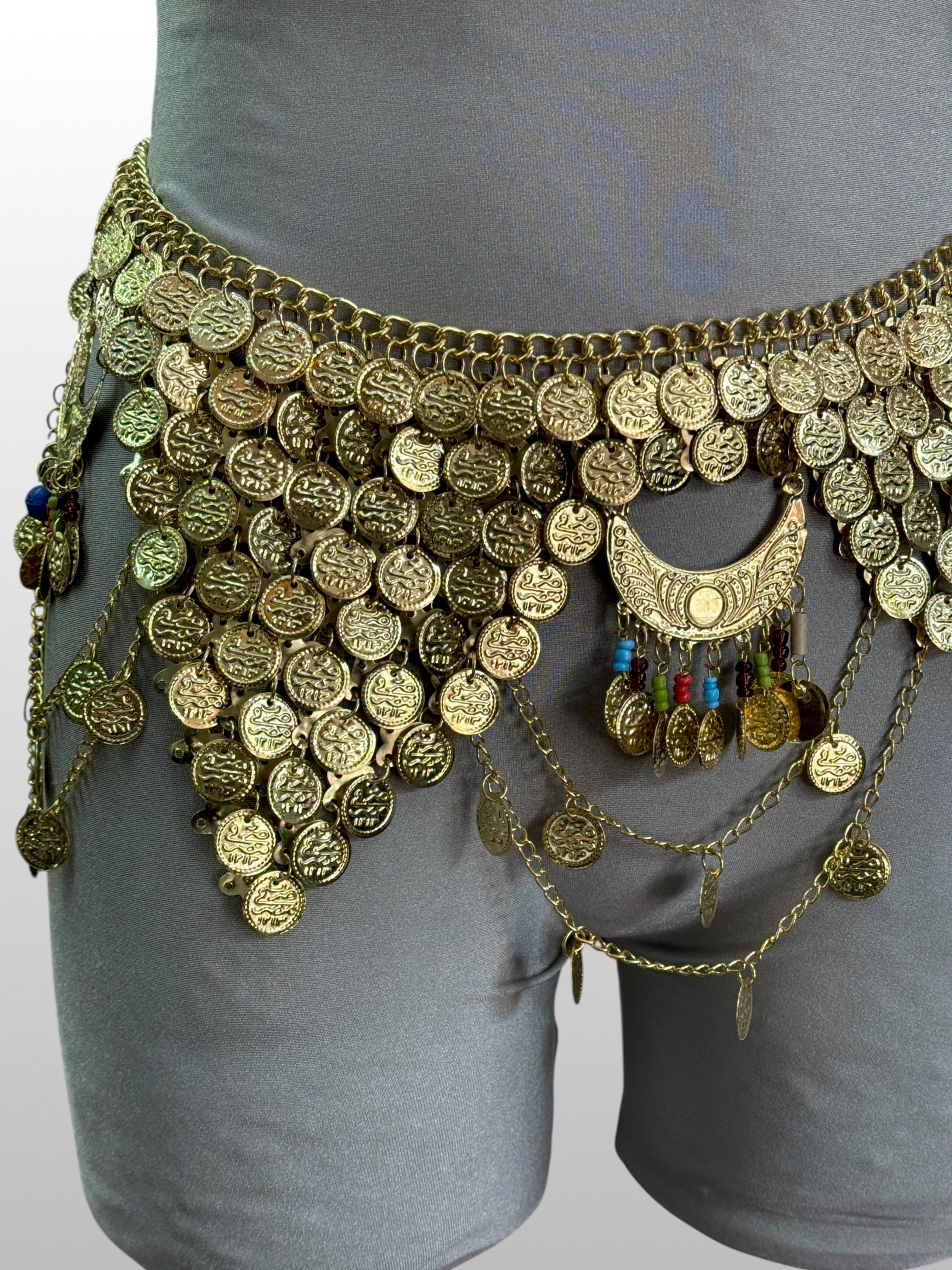 Egyptian Brass Coin Belt with Moons