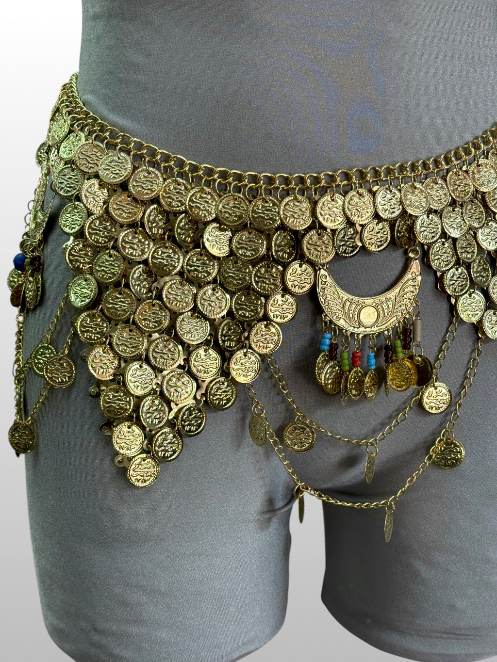 Egyptian Brass Coin Belt with Moons