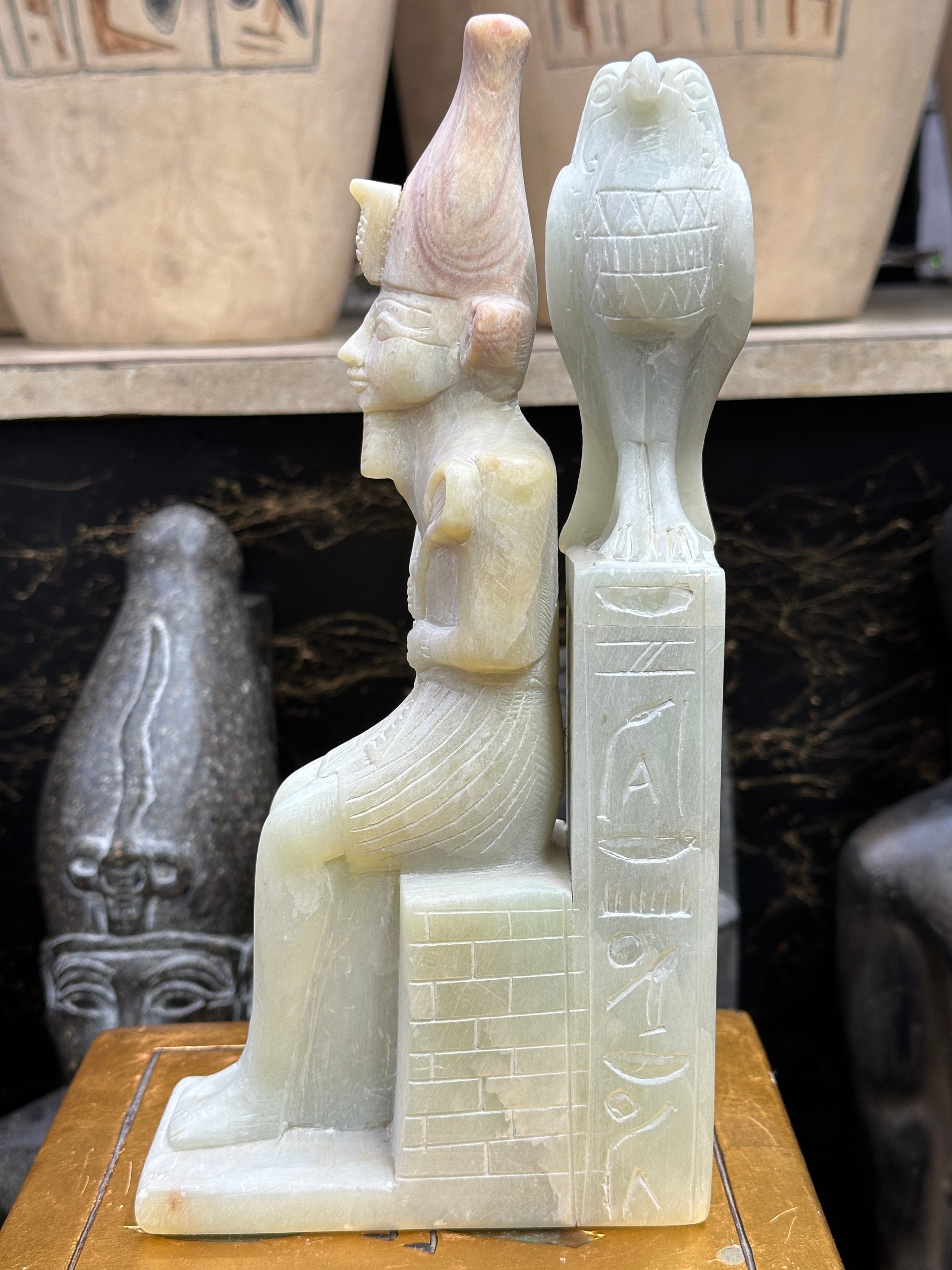 Osiris & Horus Statue - Soapstone