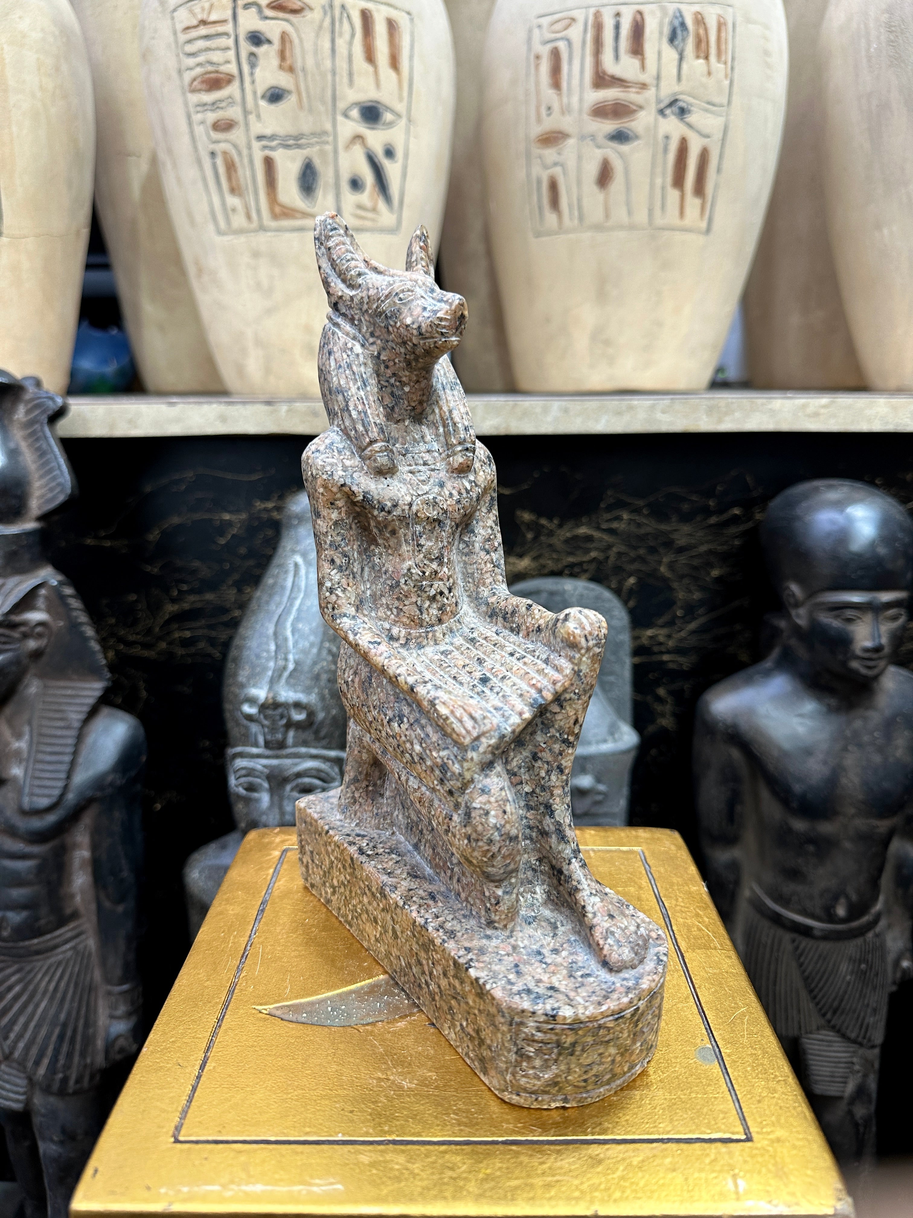 Anubis Kneeling Statue - Red Granite