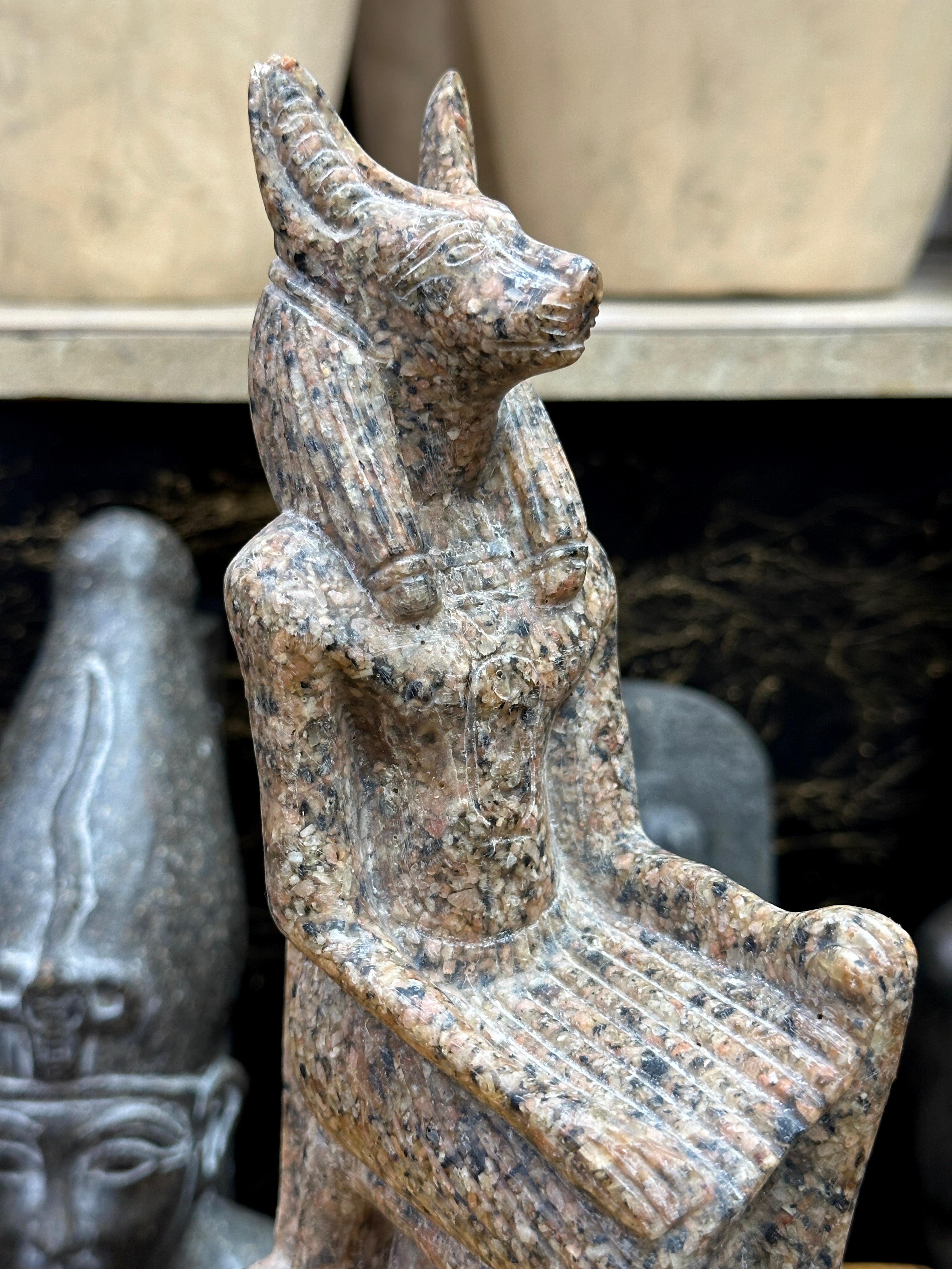 Anubis Kneeling Statue - Red Granite