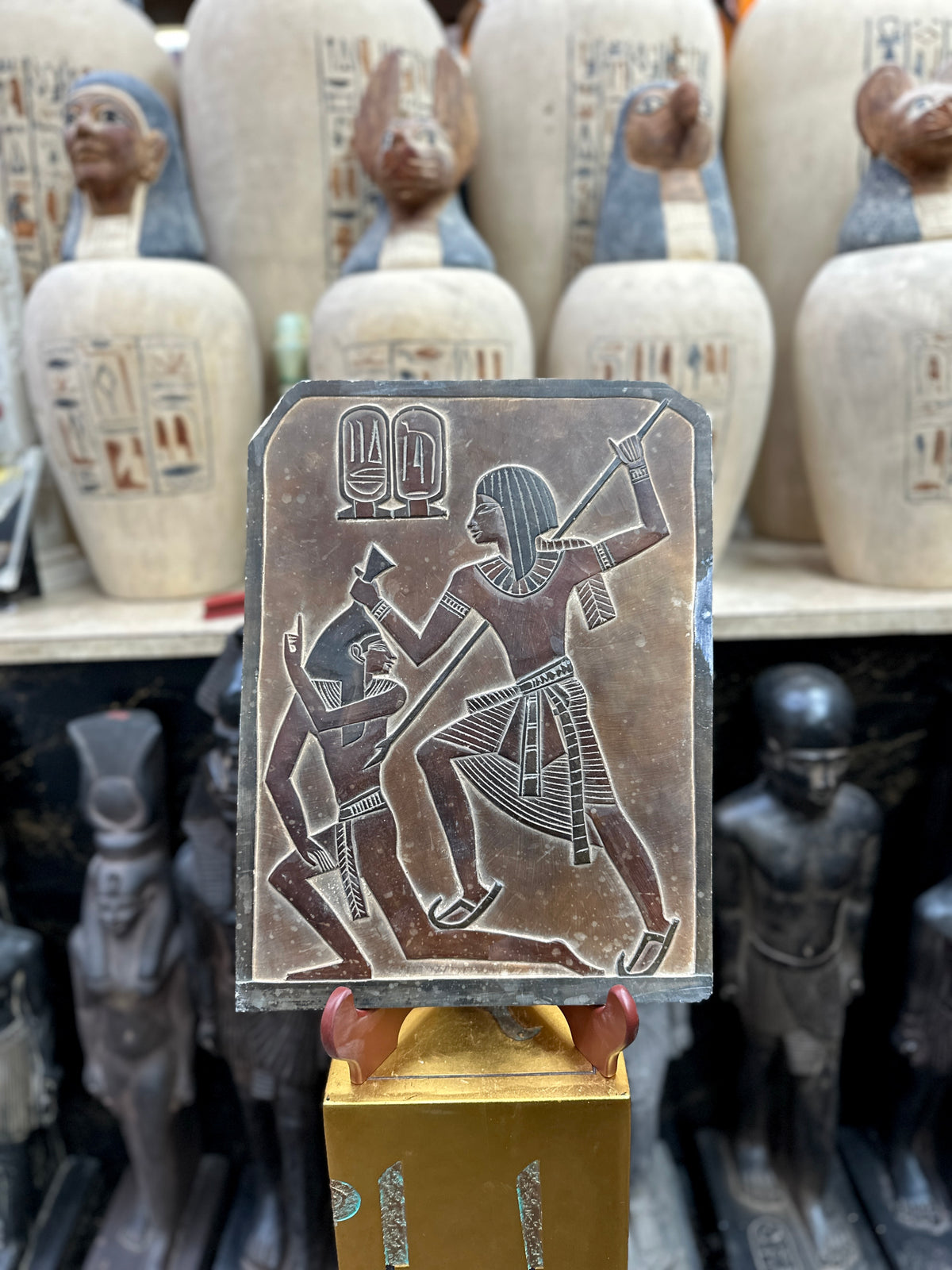 Egyptian Pharaoh and Captive Stone Plaque - 37 × 28 cm