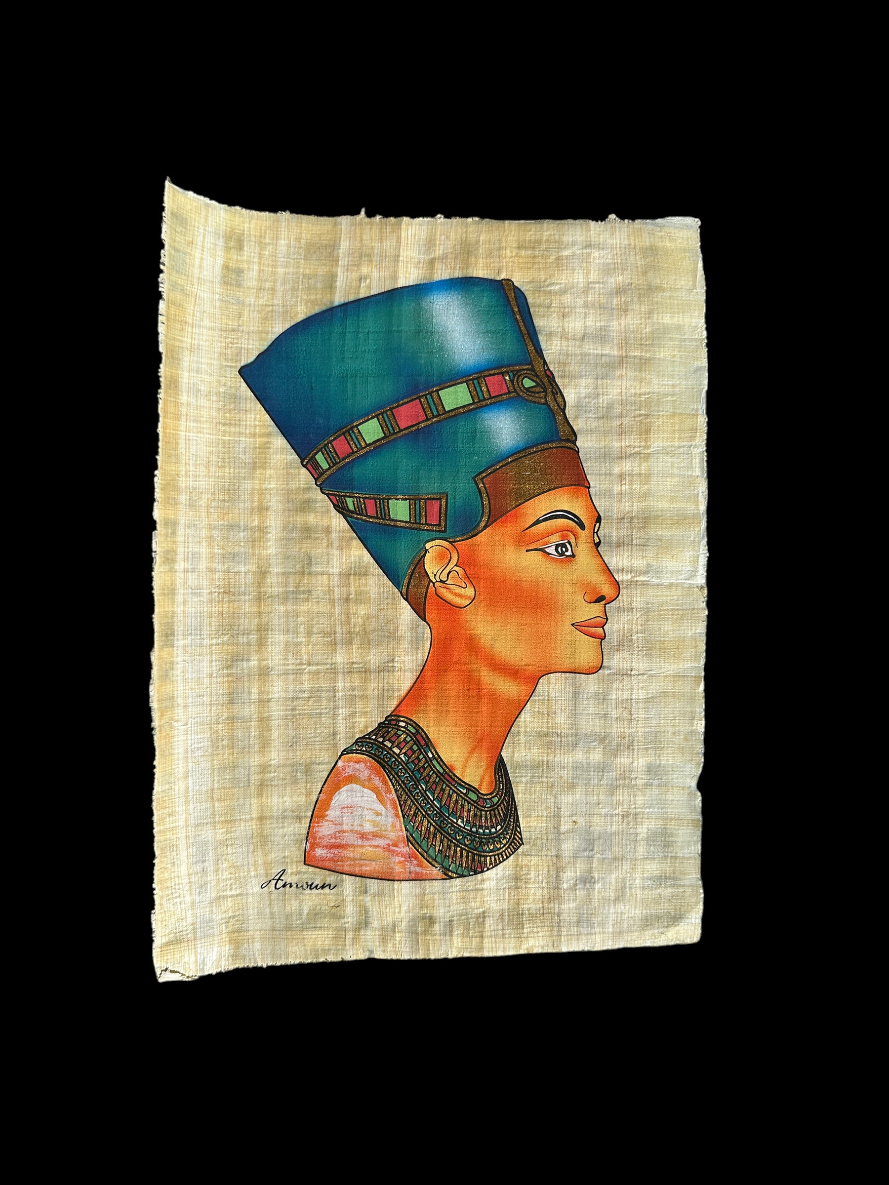 Queen Nefertiti Papyrus handpainted on handcrafted Egyptian Papyrus 20x30cm