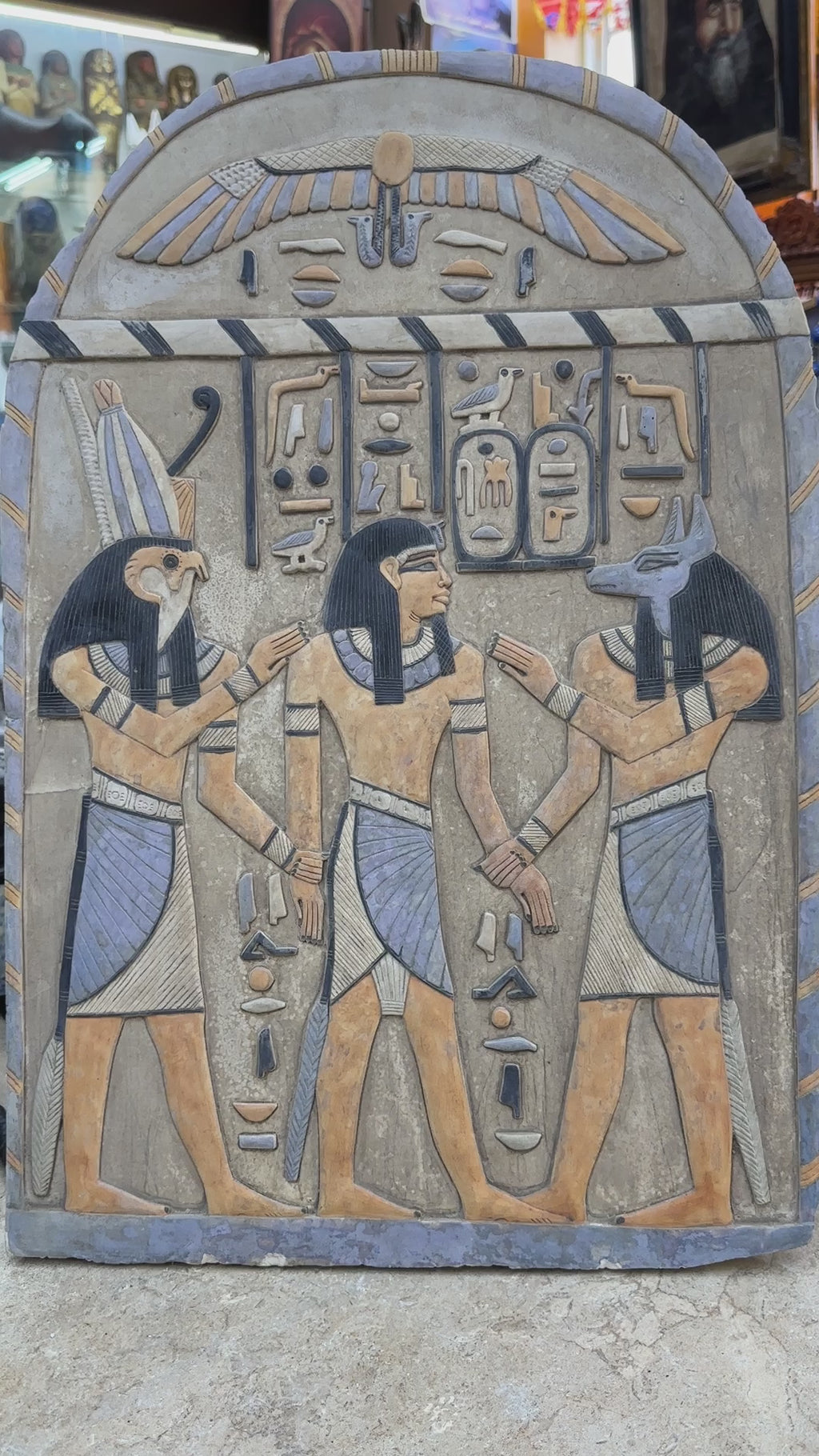 Horus and Anubis Blessing Pharaoh Plaque