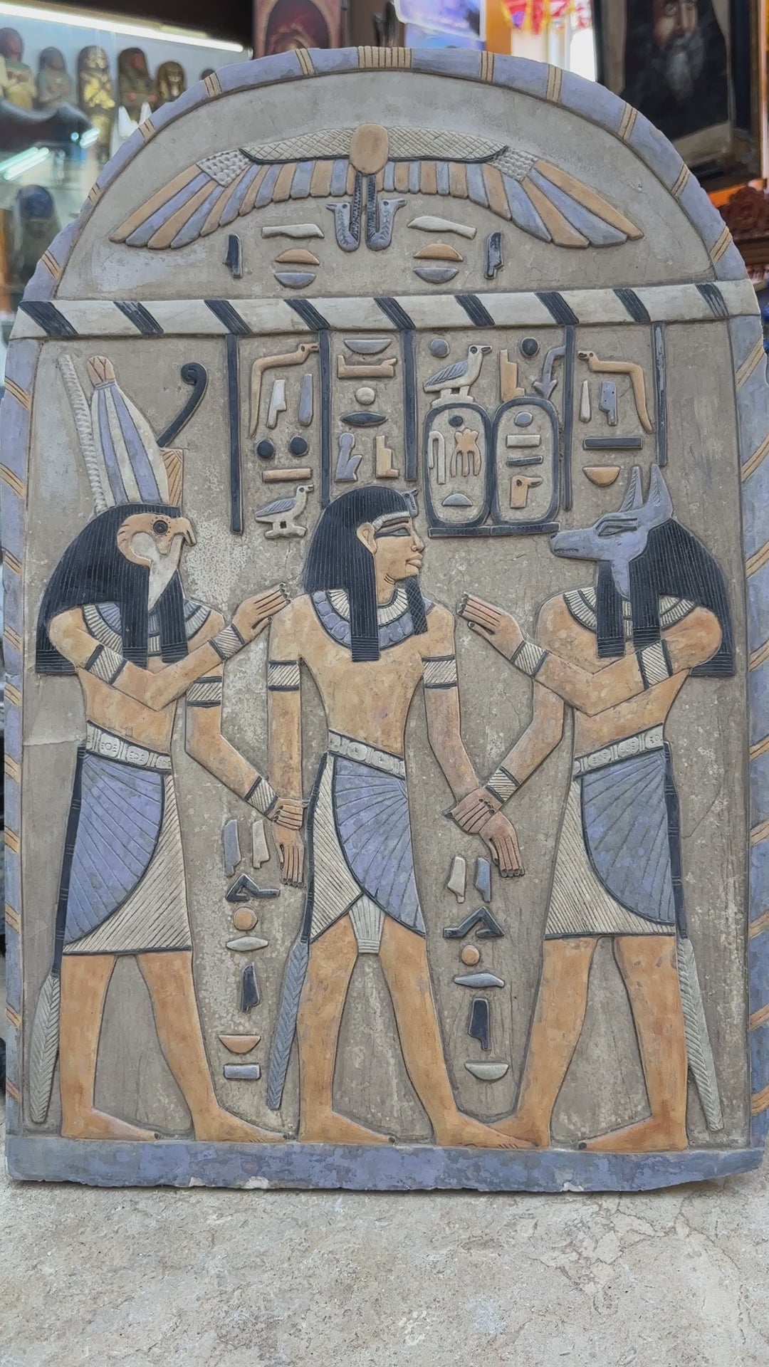 Horus and Anubis Blessing Pharaoh Plaque