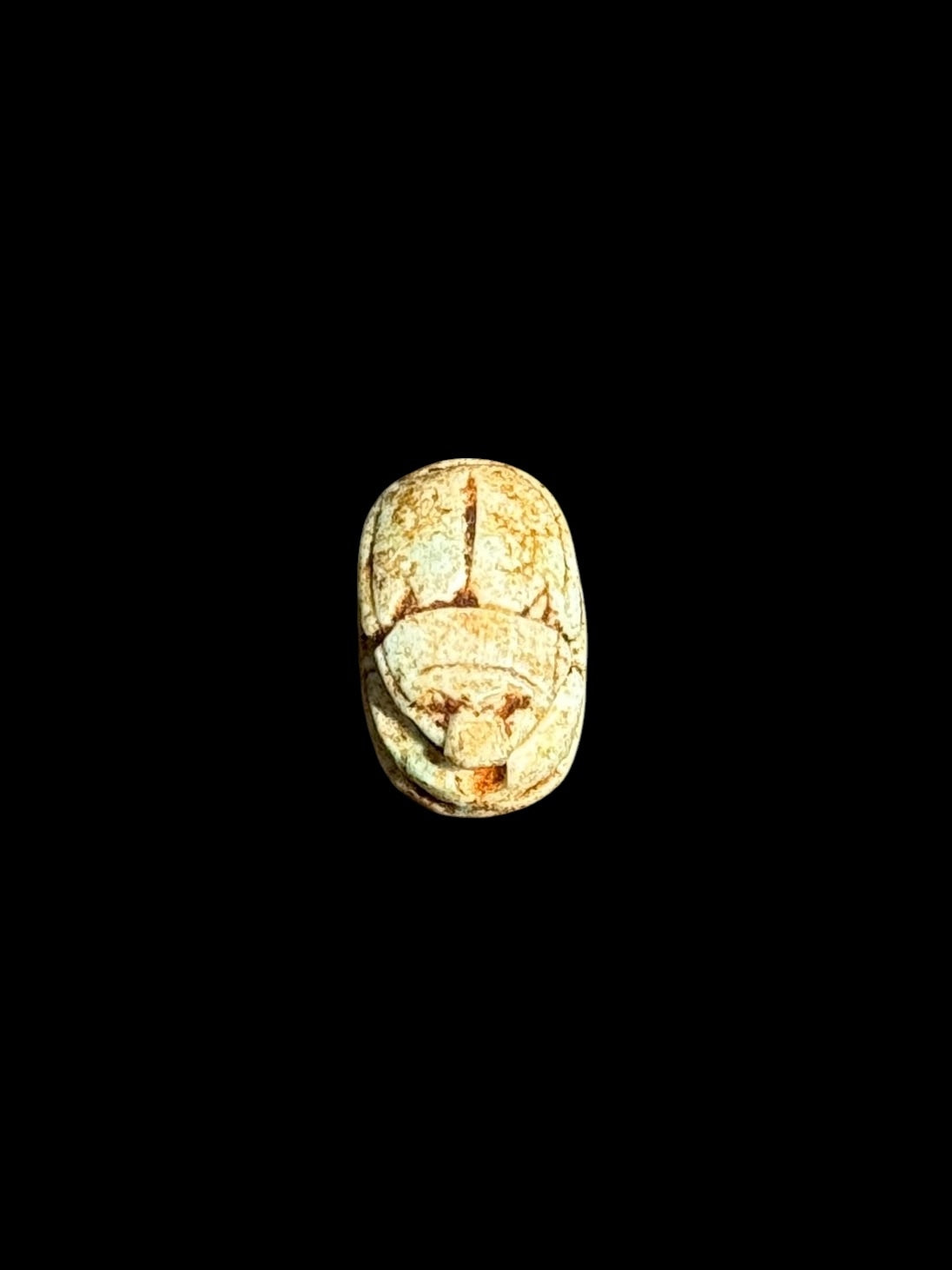 Top view of Egyptian scarab SC-064, showing cream tones with pale green accents.
